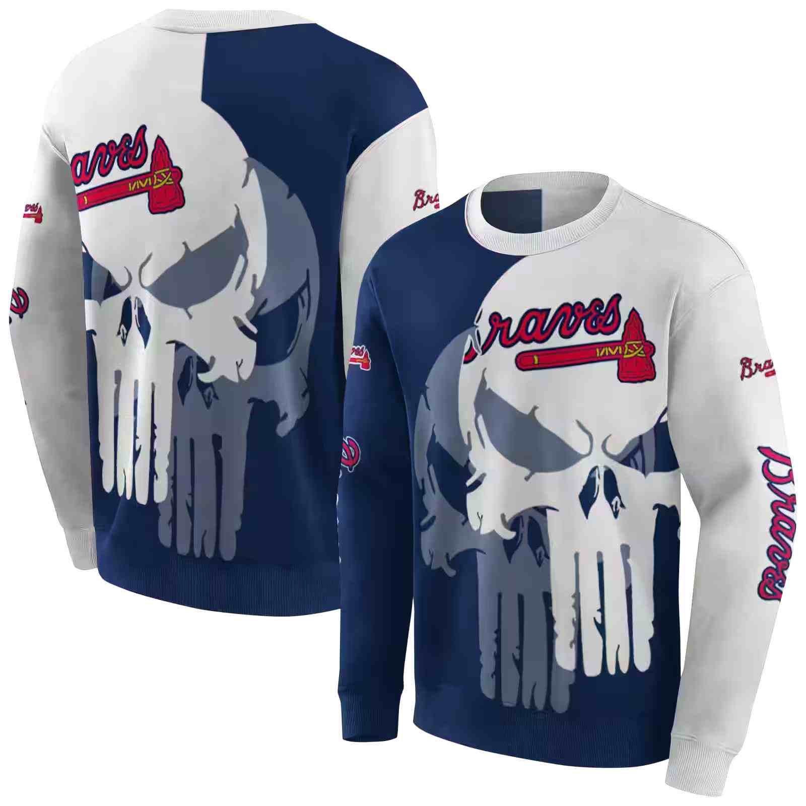 atlanta braves graphic punisher navy white hoodie premium grade