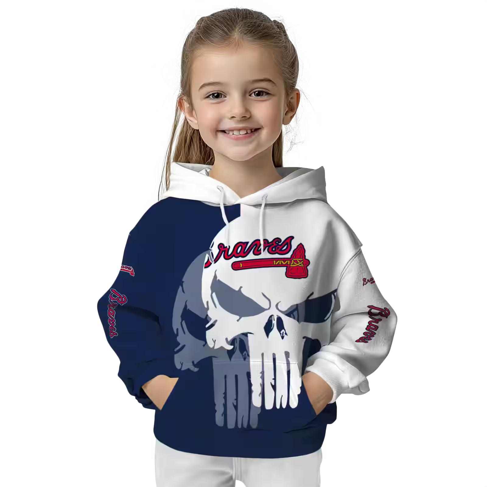 atlanta braves graphic punisher navy white hoodie top rated