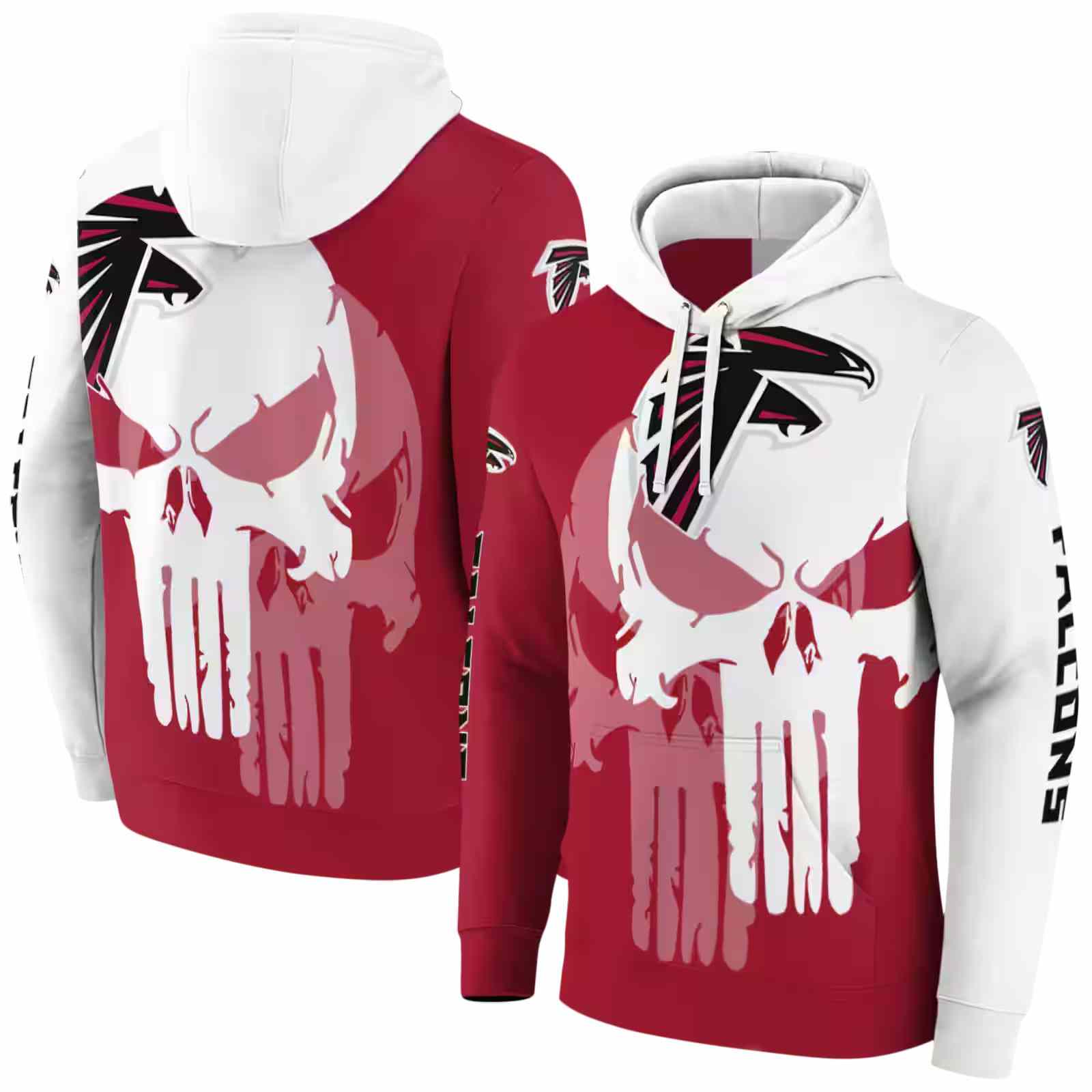 atlanta falcons graphic punisher red white hoodie fashion forward