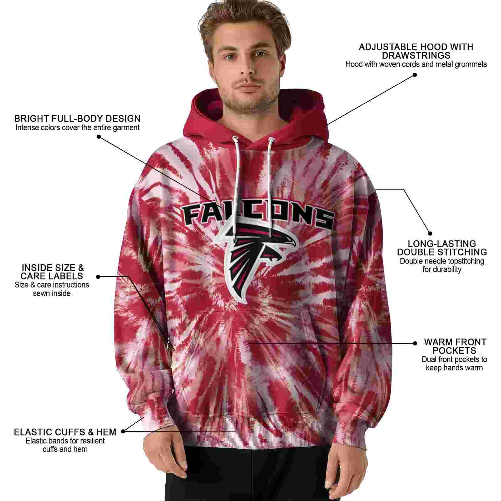 atlanta falcons tie dye pattern red hoodie latest model