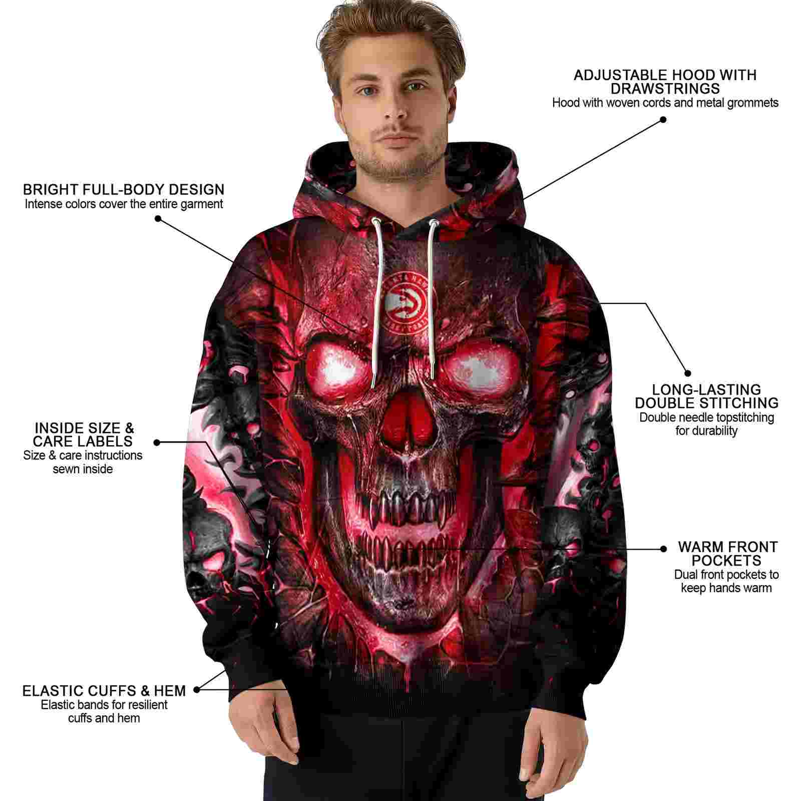 atlanta hawks demonic skull red black hoodie latest model