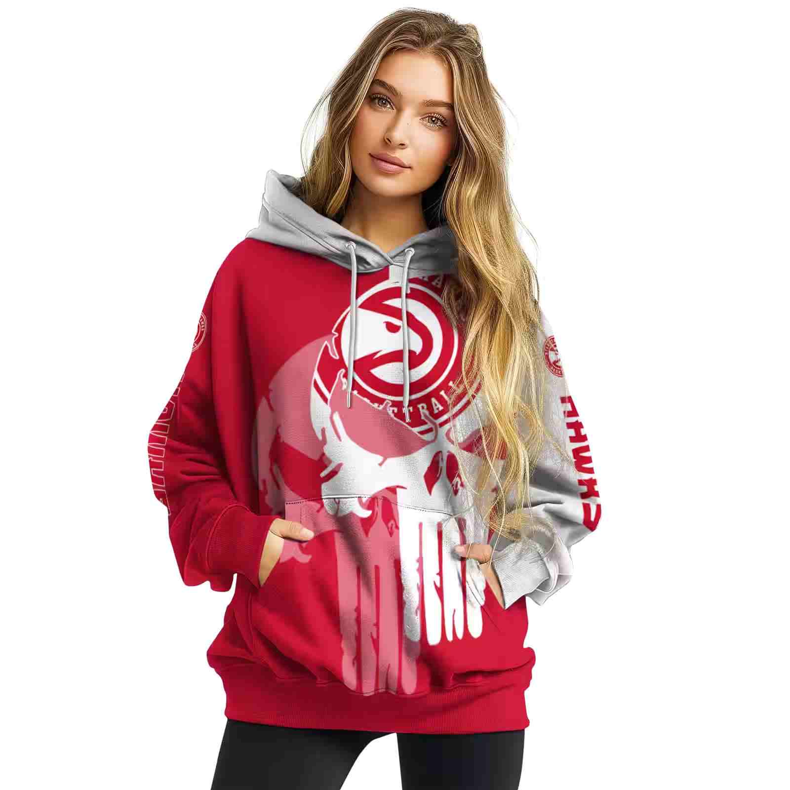 atlanta hawks graphic punisher red white hoodie high quality