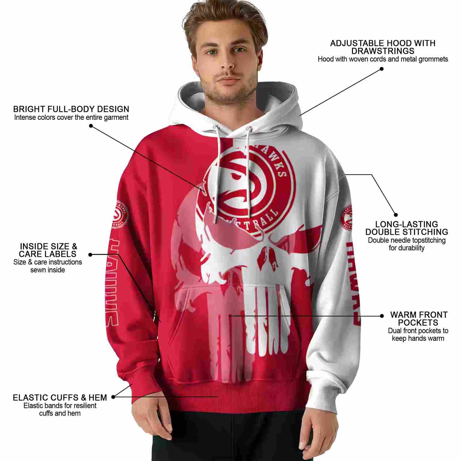 atlanta hawks graphic punisher red white hoodie latest model