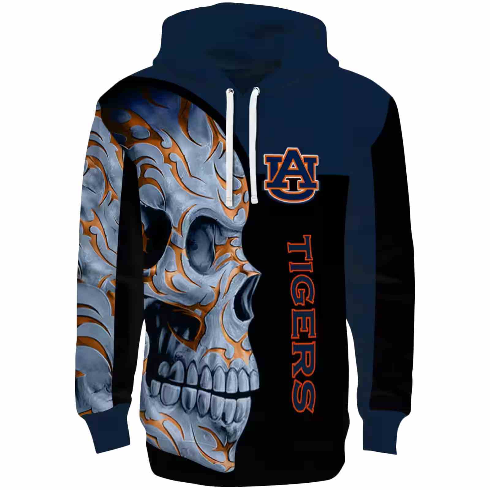 Auburn Tigers Skull Motif Navy Blue Black Hoodie