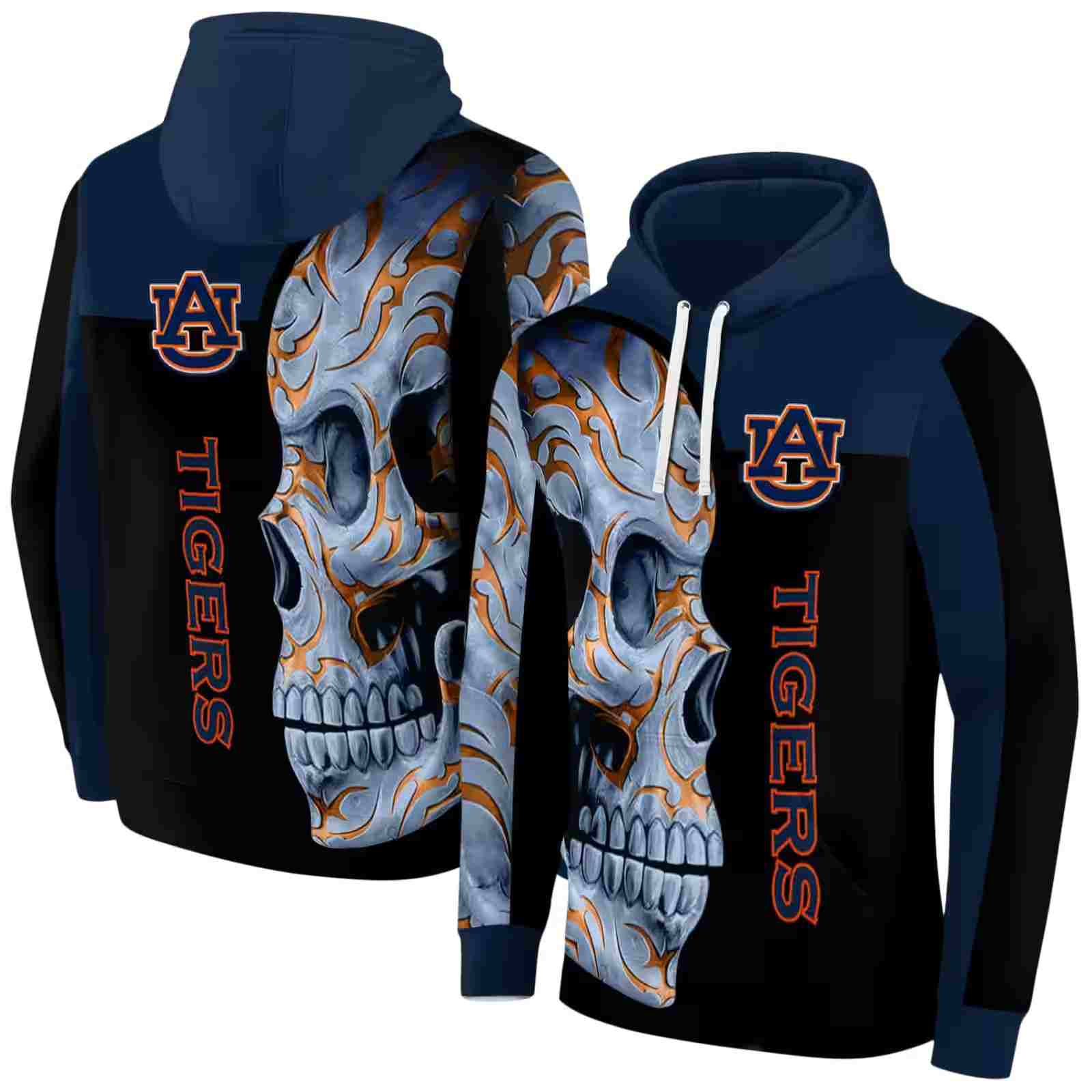 auburn tigers skull motif navy blue black hoodie fashion forward