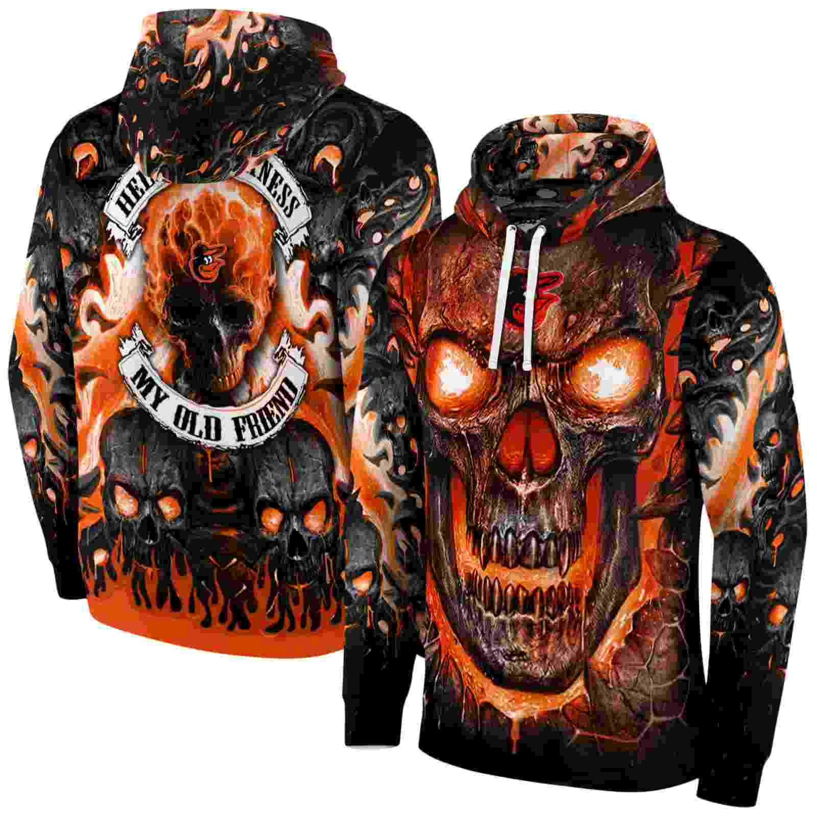 baltimore orioles demonic skull orange black hoodie fashion forward