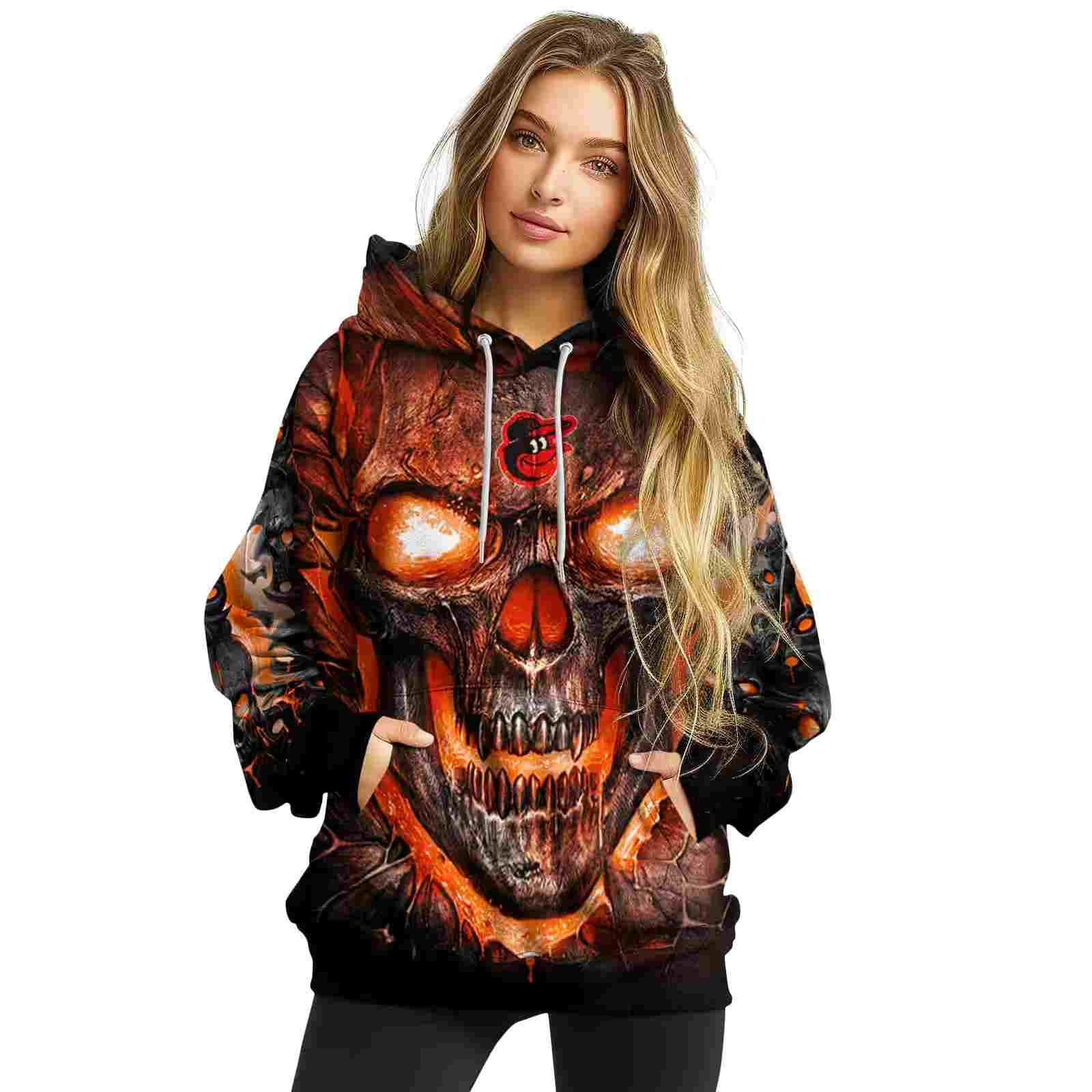 baltimore orioles demonic skull orange black hoodie high quality