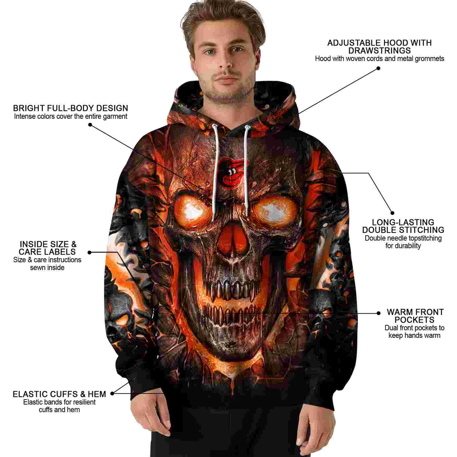 baltimore orioles demonic skull orange black hoodie latest model