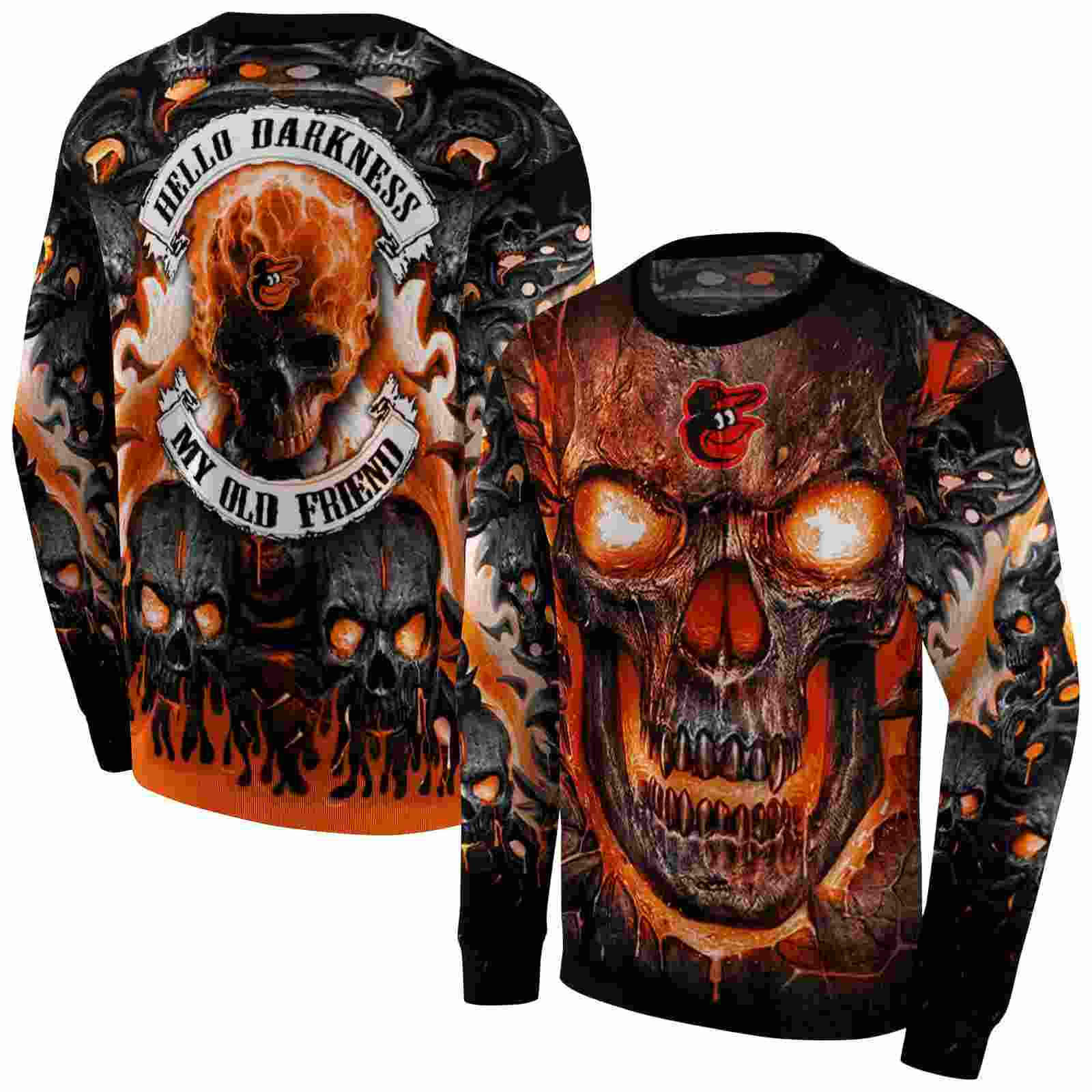 baltimore orioles demonic skull orange black hoodie premium grade