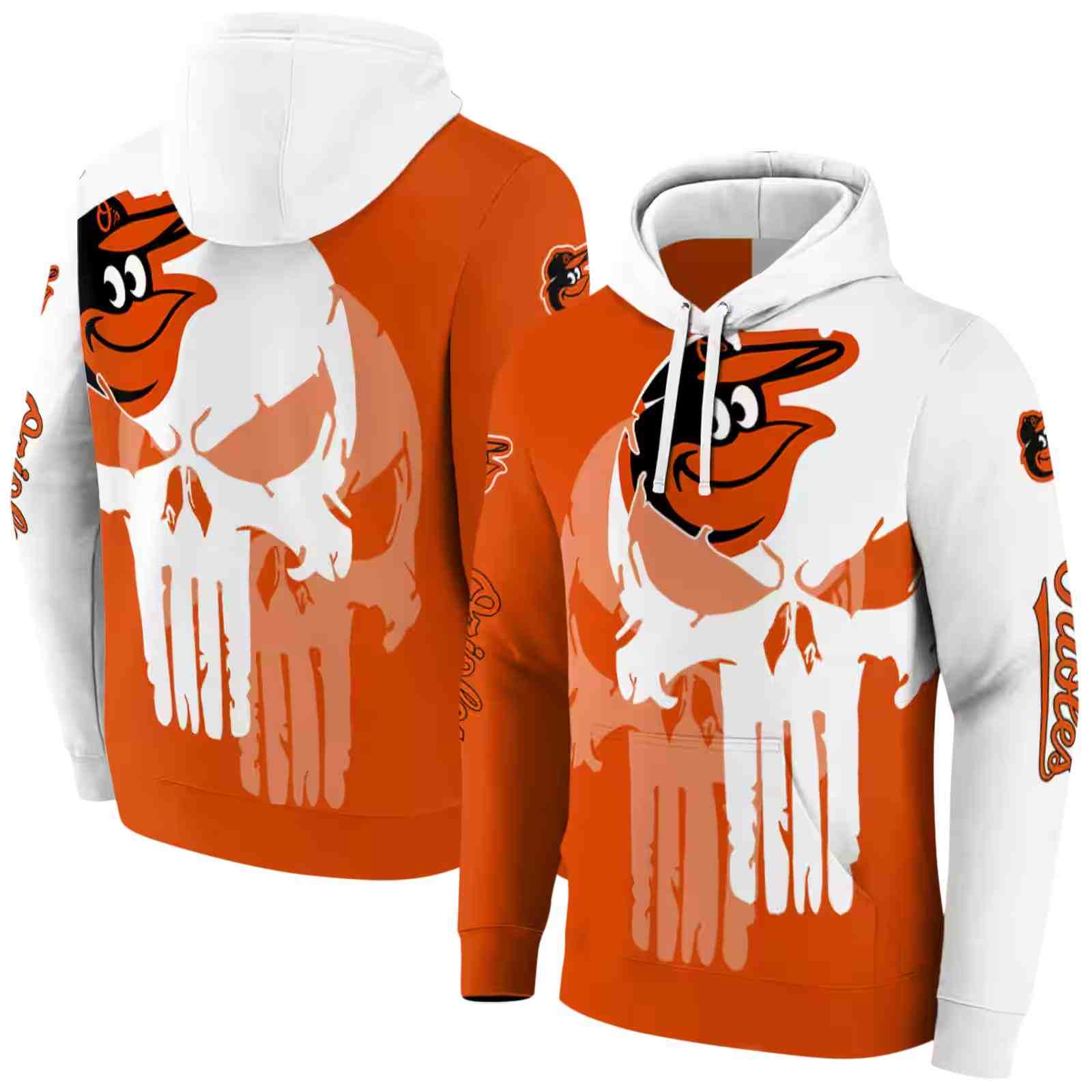 baltimore orioles graphic punisher orange white hoodie fashion forward