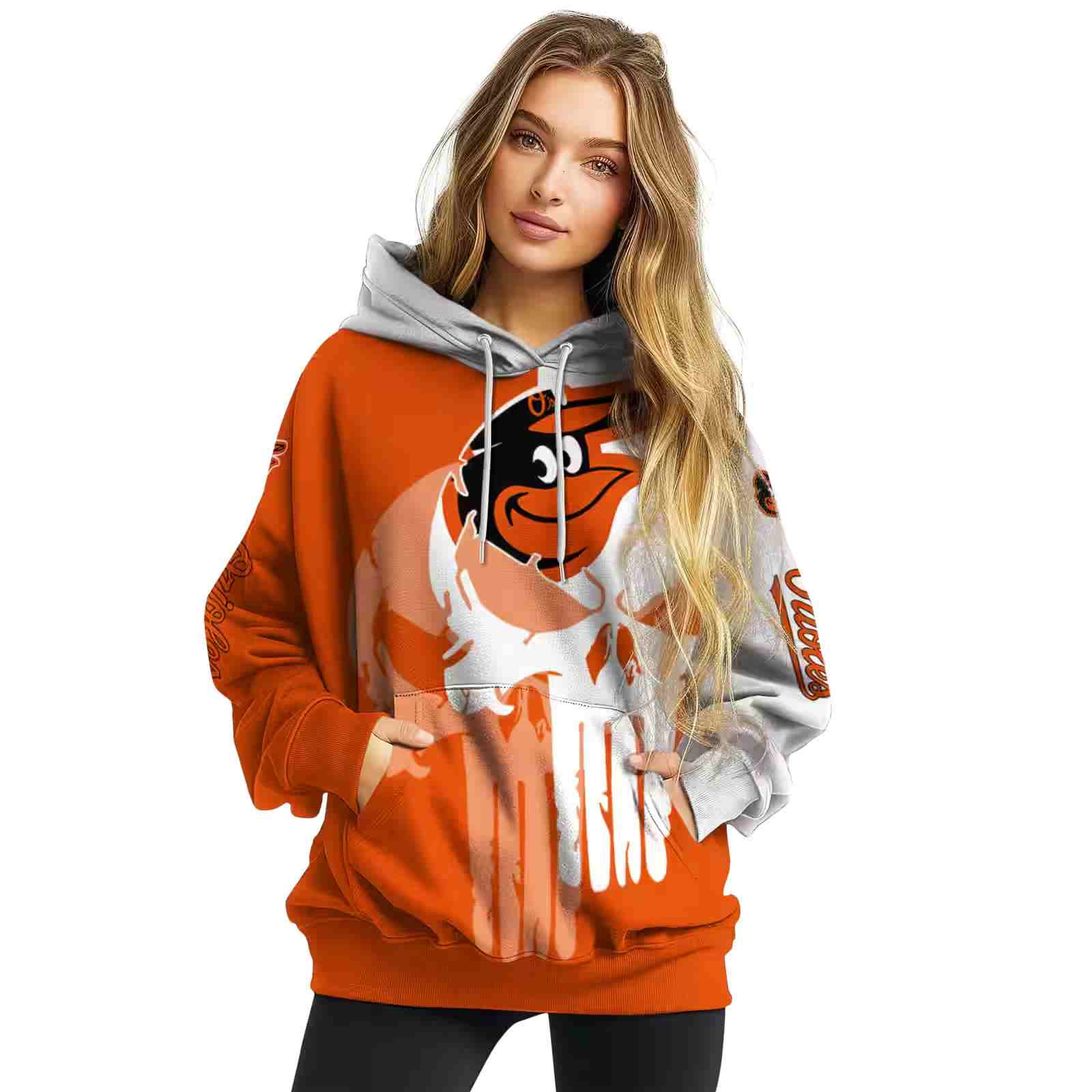 baltimore orioles graphic punisher orange white hoodie high quality