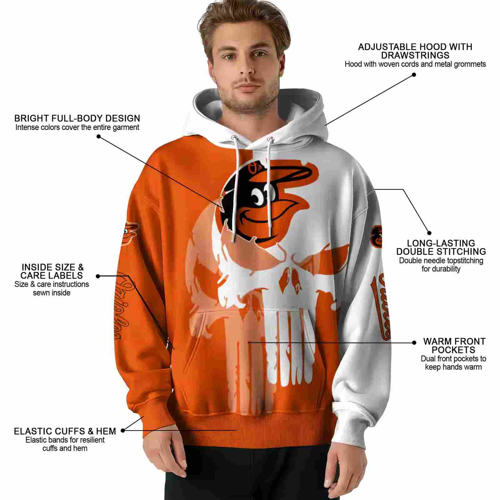 baltimore orioles graphic punisher orange white hoodie latest model