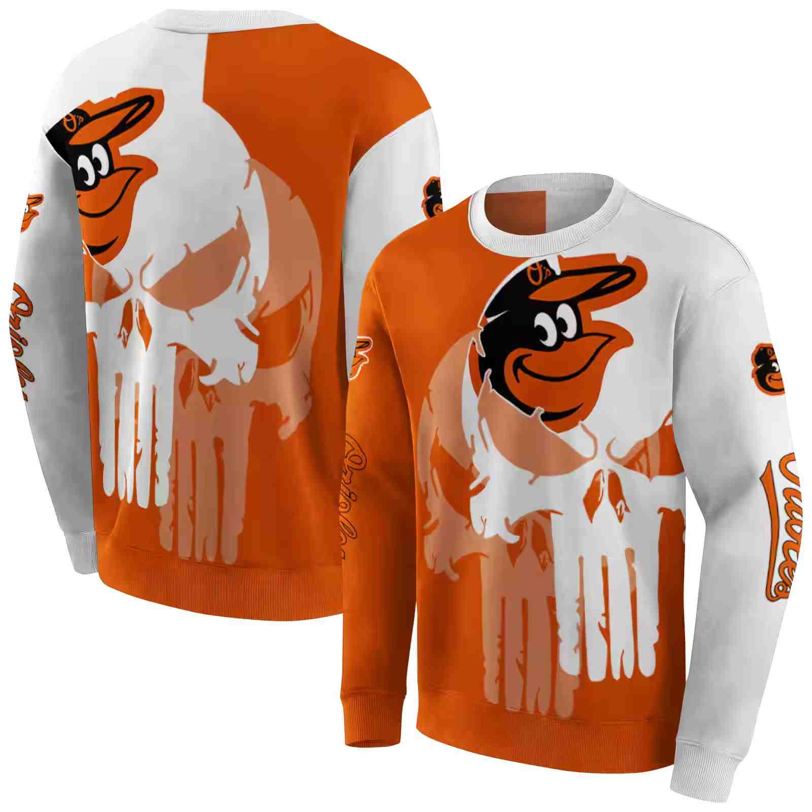 baltimore orioles graphic punisher orange white hoodie premium grade