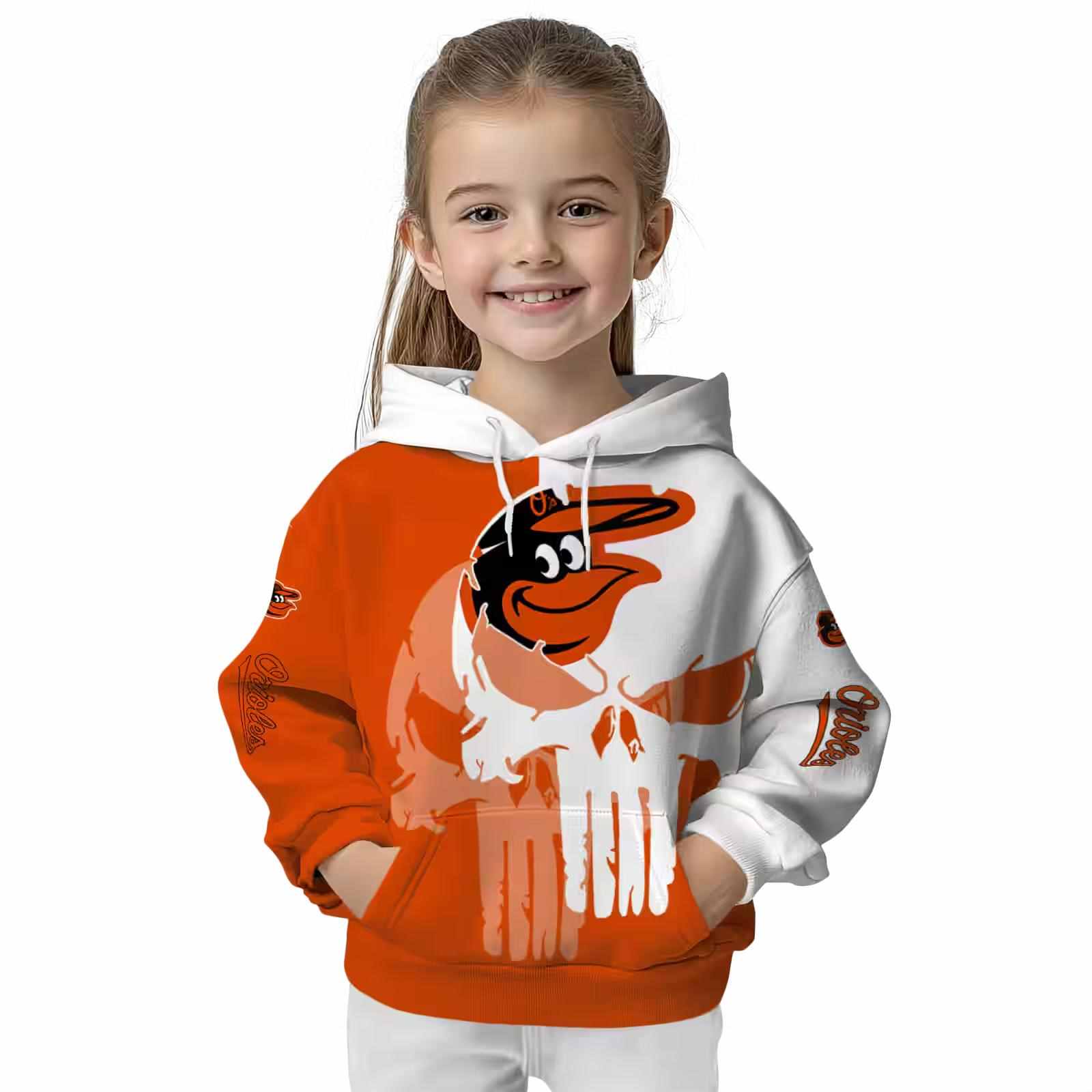 baltimore orioles graphic punisher orange white hoodie top rated