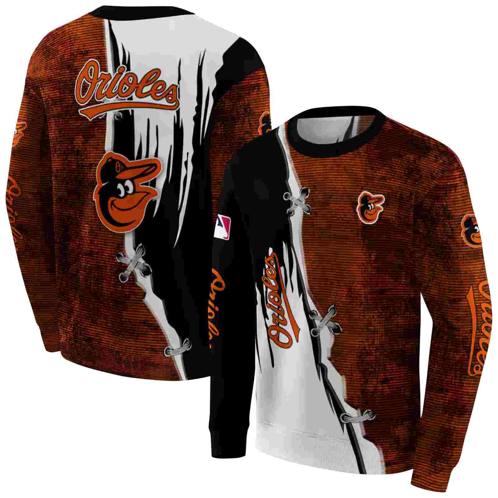 baltimore orioles ripped pattern orange black white hoodie premium grade