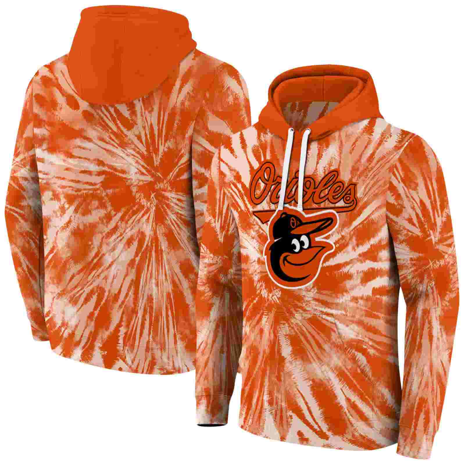 baltimore orioles tie dye pattern orange hoodie fashion forward