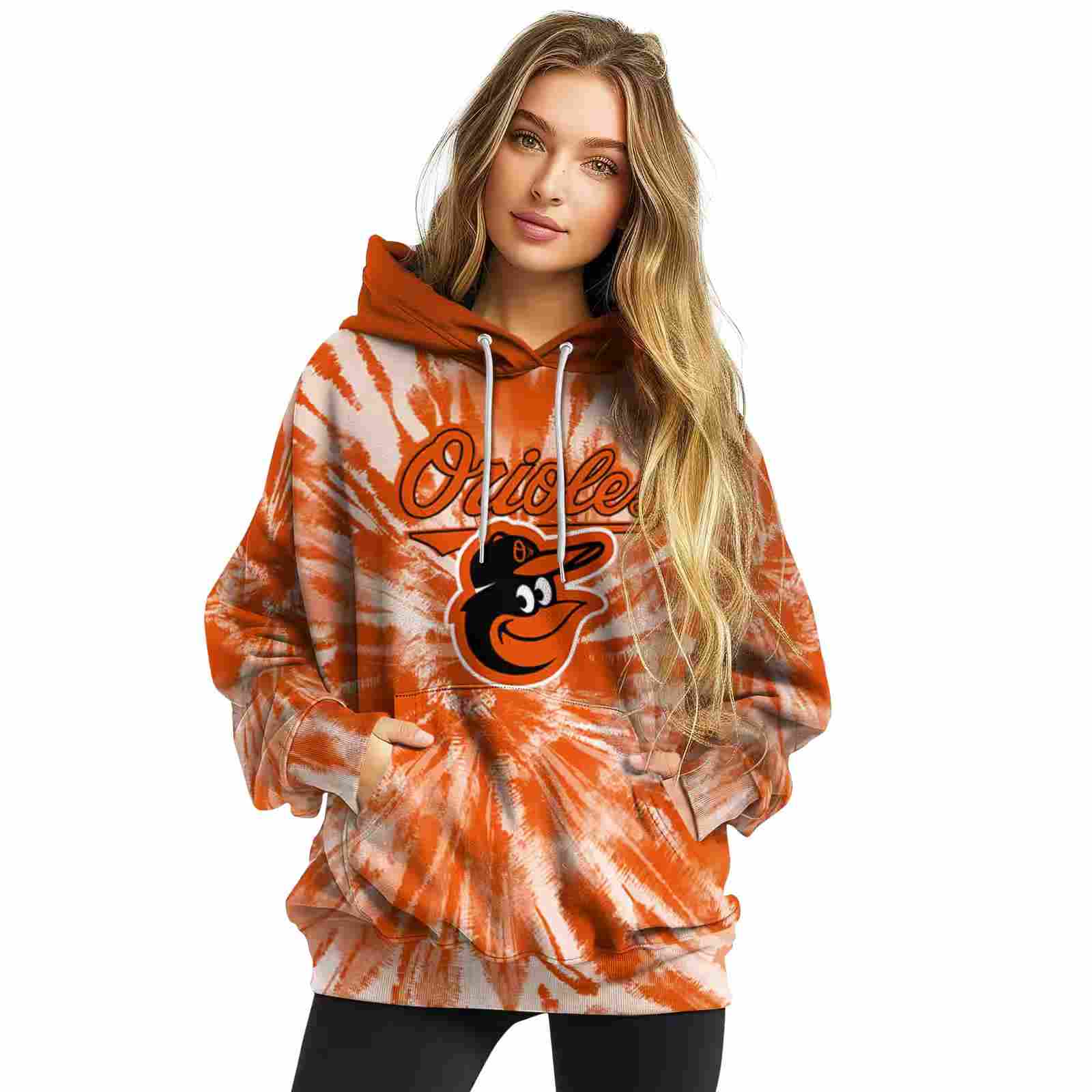 baltimore orioles tie dye pattern orange hoodie high quality