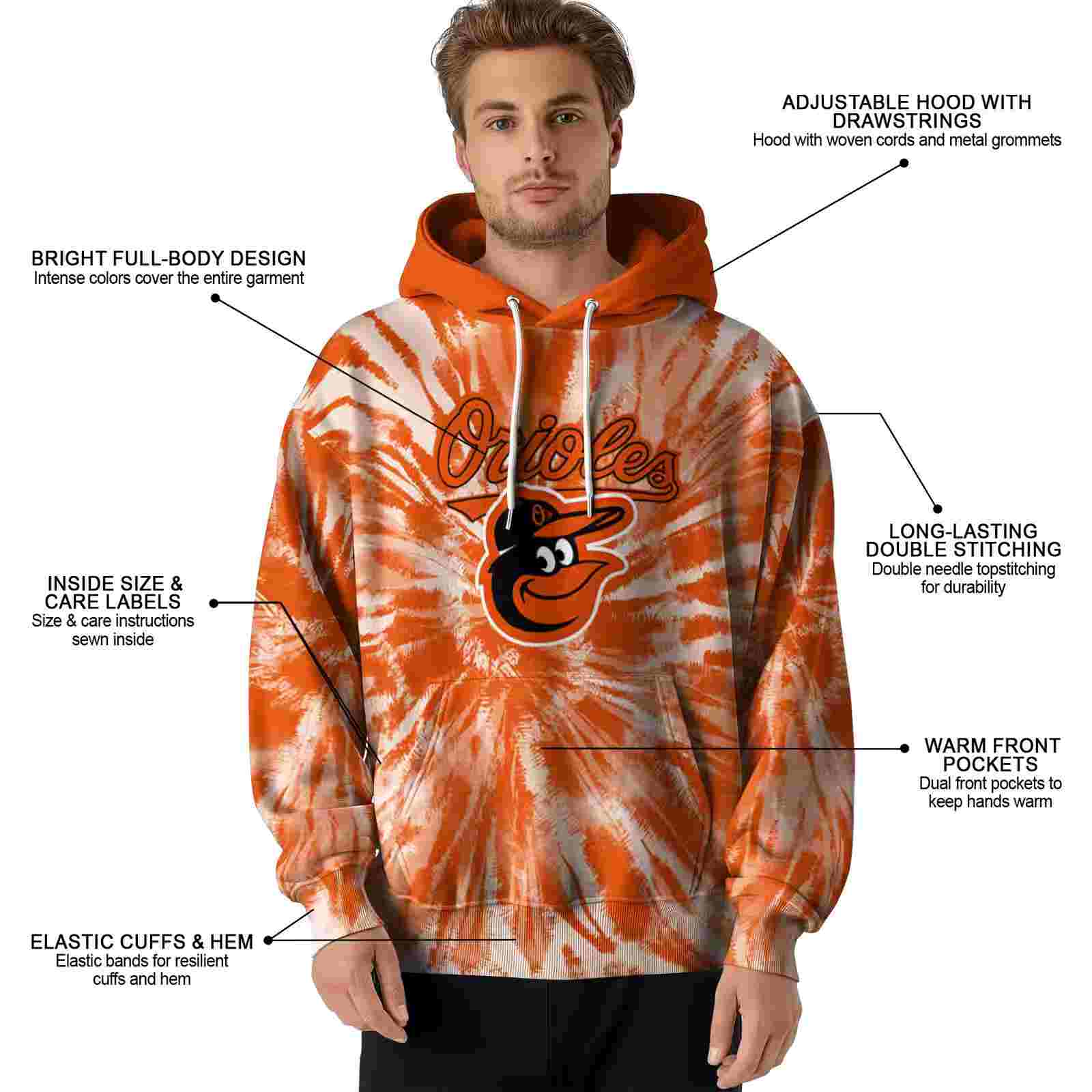 baltimore orioles tie dye pattern orange hoodie latest model