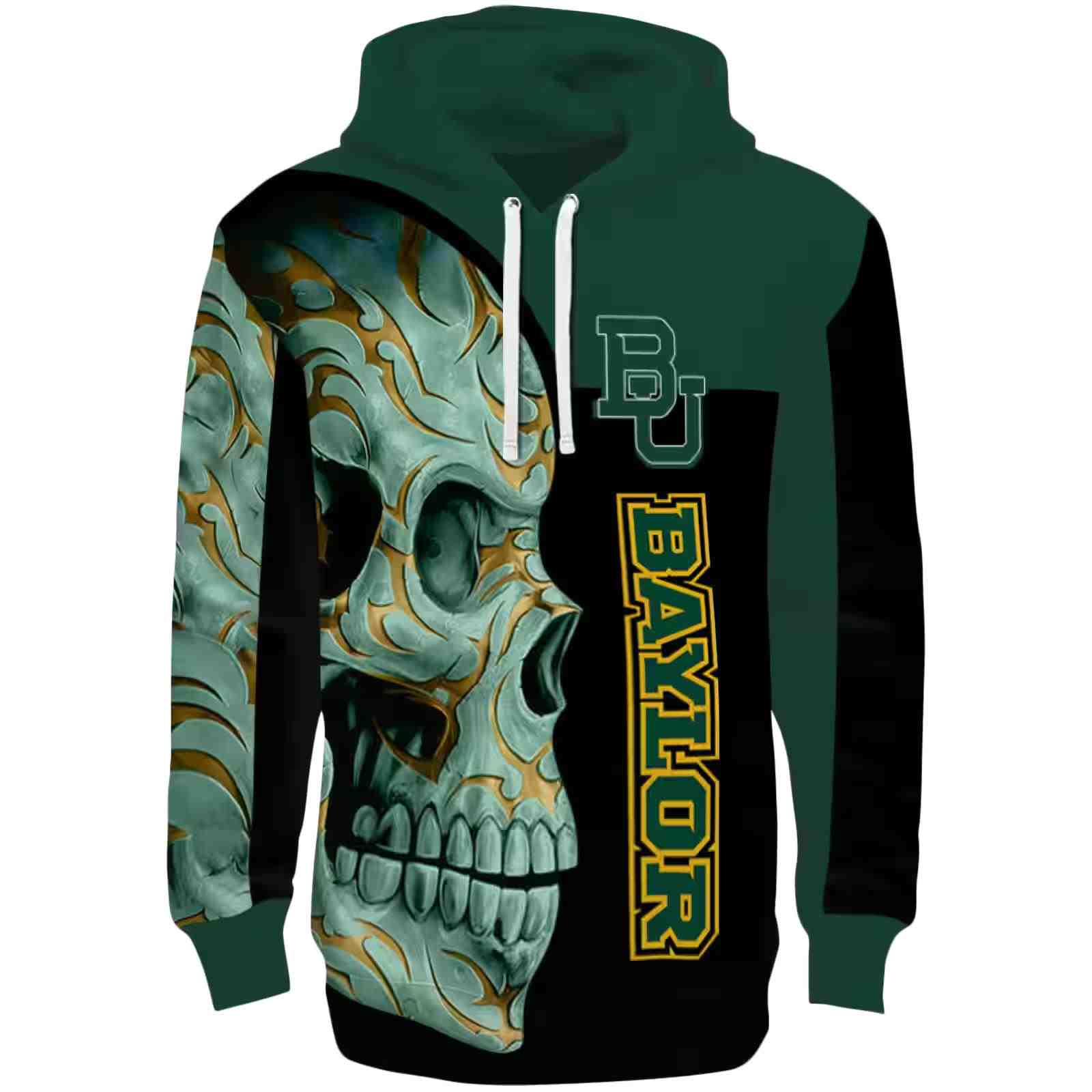 Baylor Bears Skull Motif Green Black Hoodie