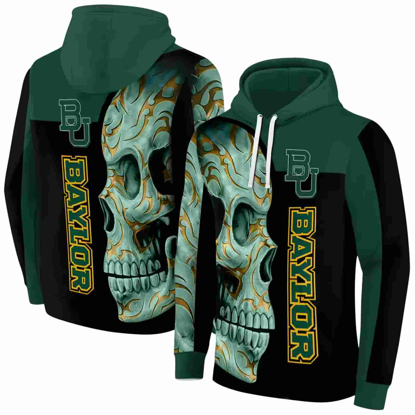 baylor bears skull motif green black hoodie fashion forward
