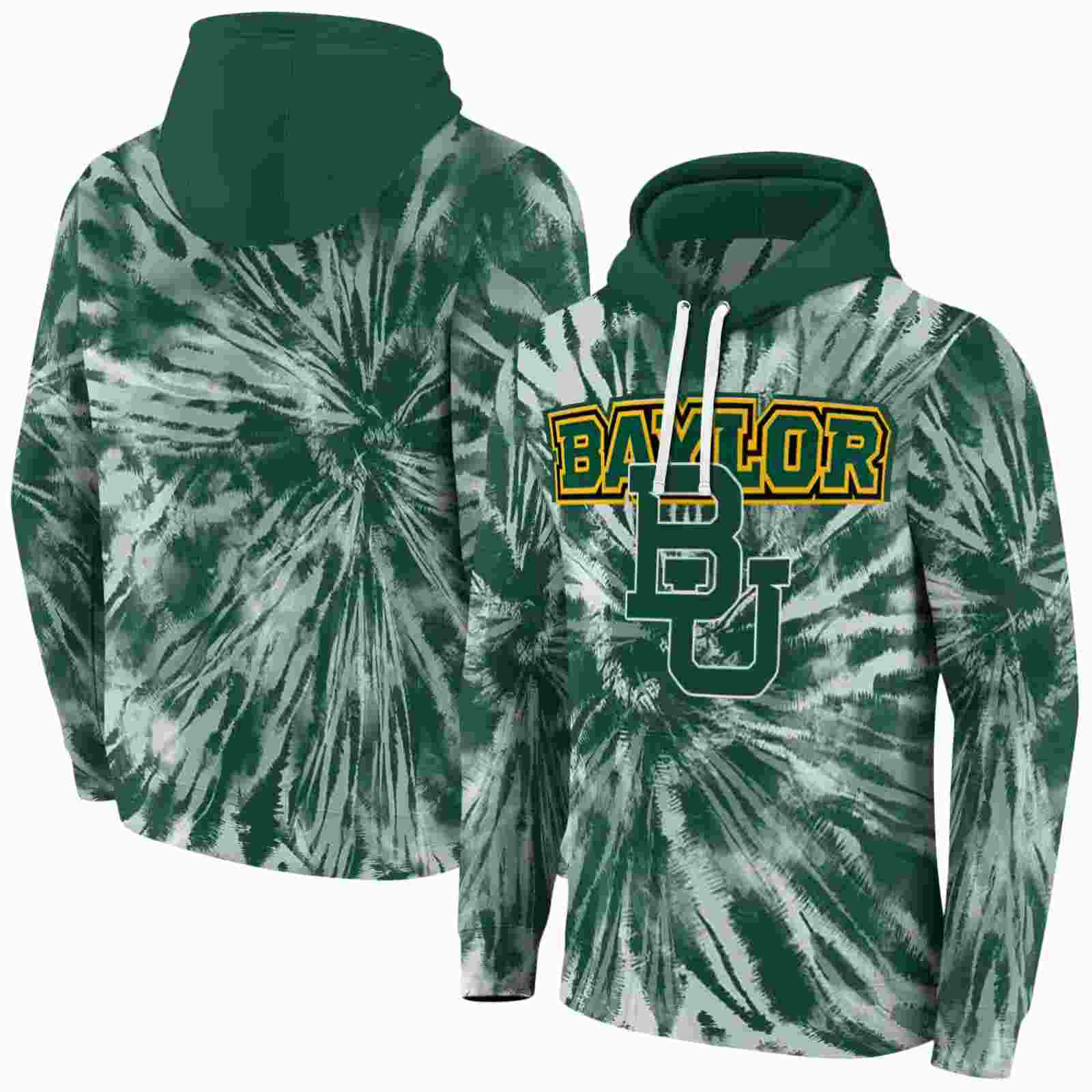 baylor bears tie dye pattern green hoodie fashion forward