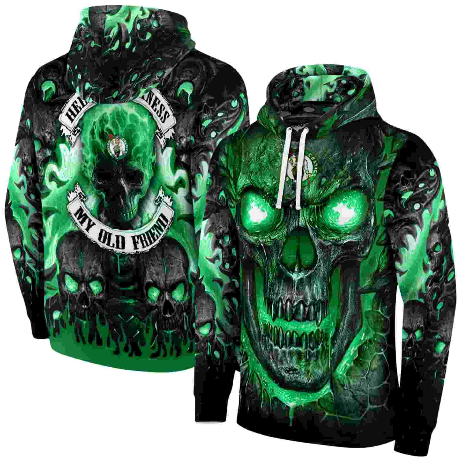 boston celtics demonic skull green black hoodie fashion forward