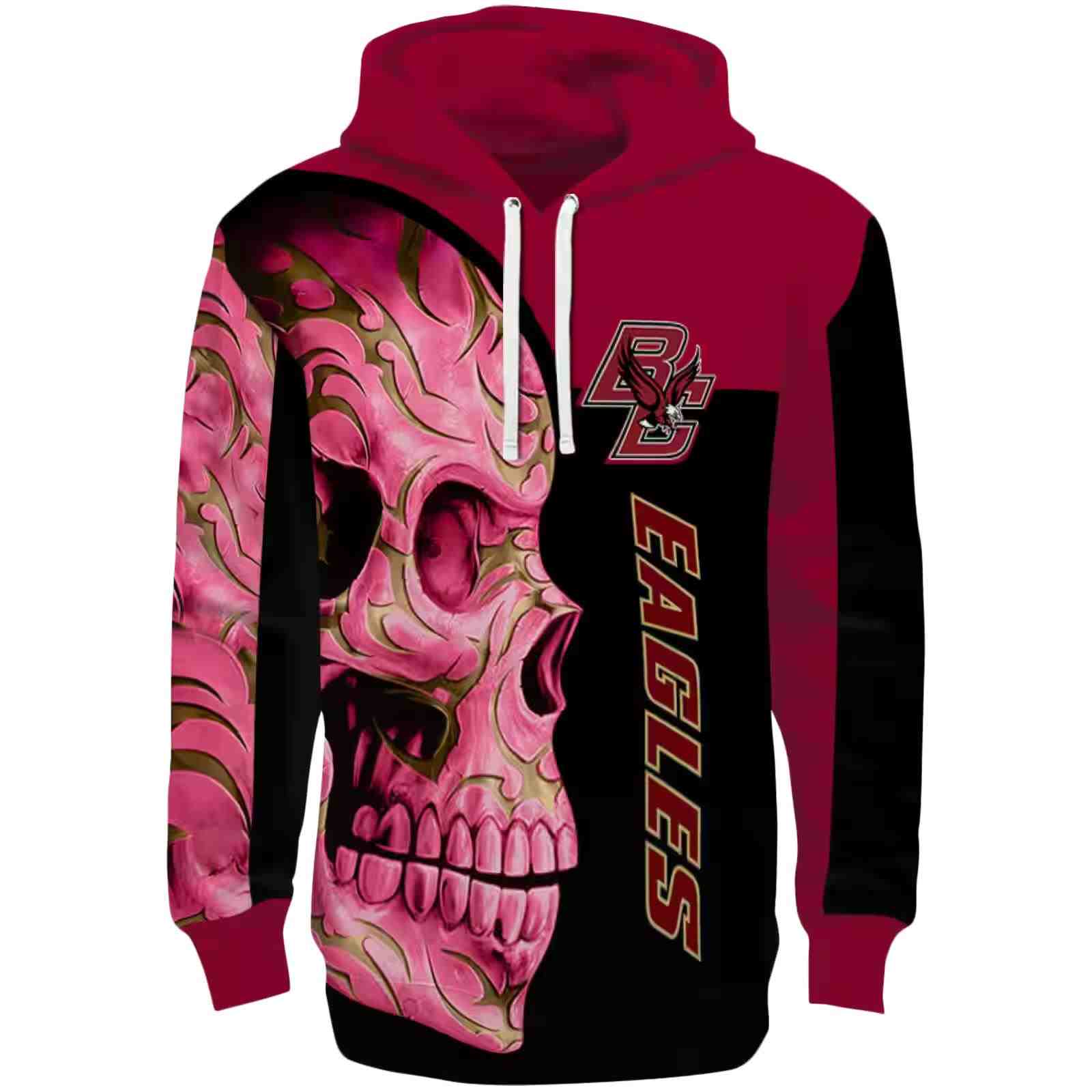Boston College Eagles Skull Motif Maroon Black Hoodie