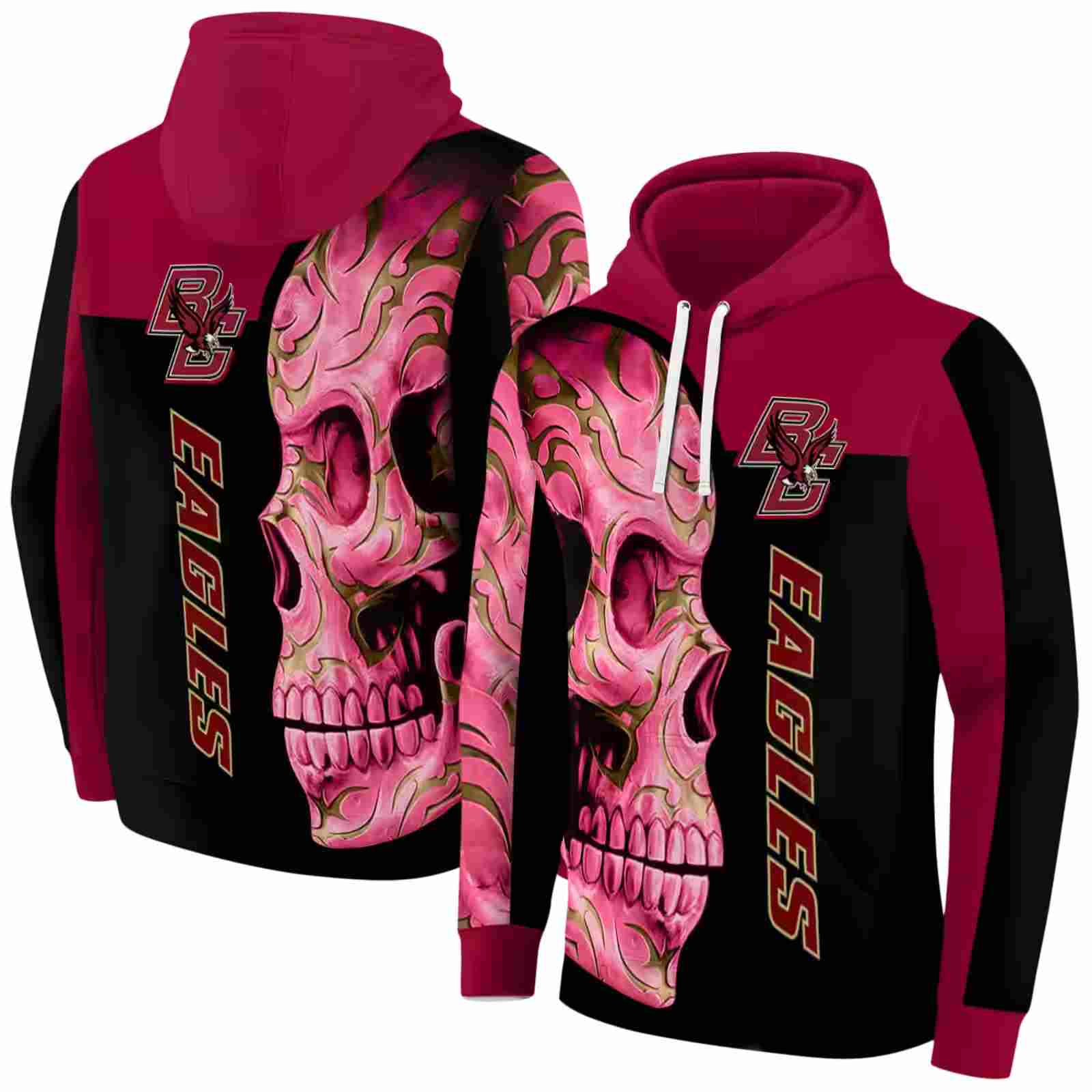 boston college eagles skull motif maroon black hoodie fashion forward