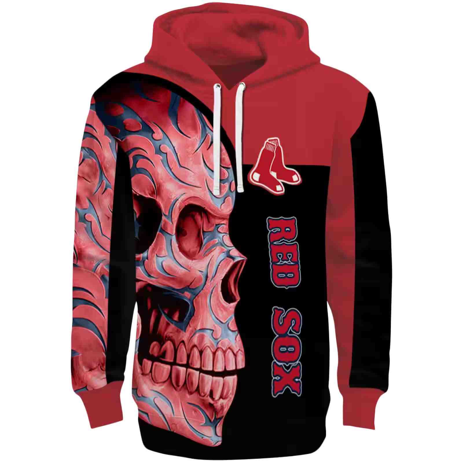 Boston Red Sox Skull Motif Red Black Hoodie