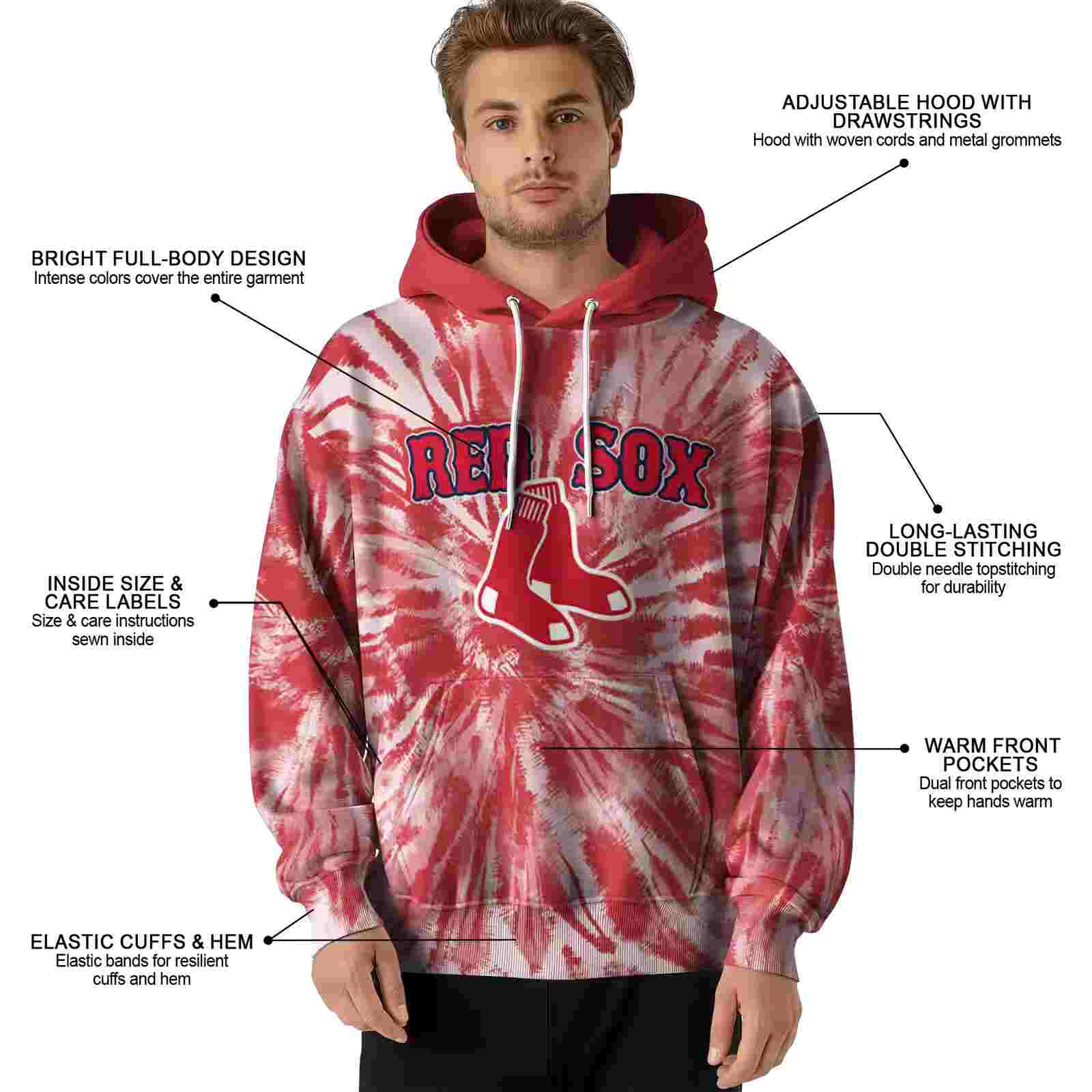 boston red sox tie dye pattern red hoodie latest model