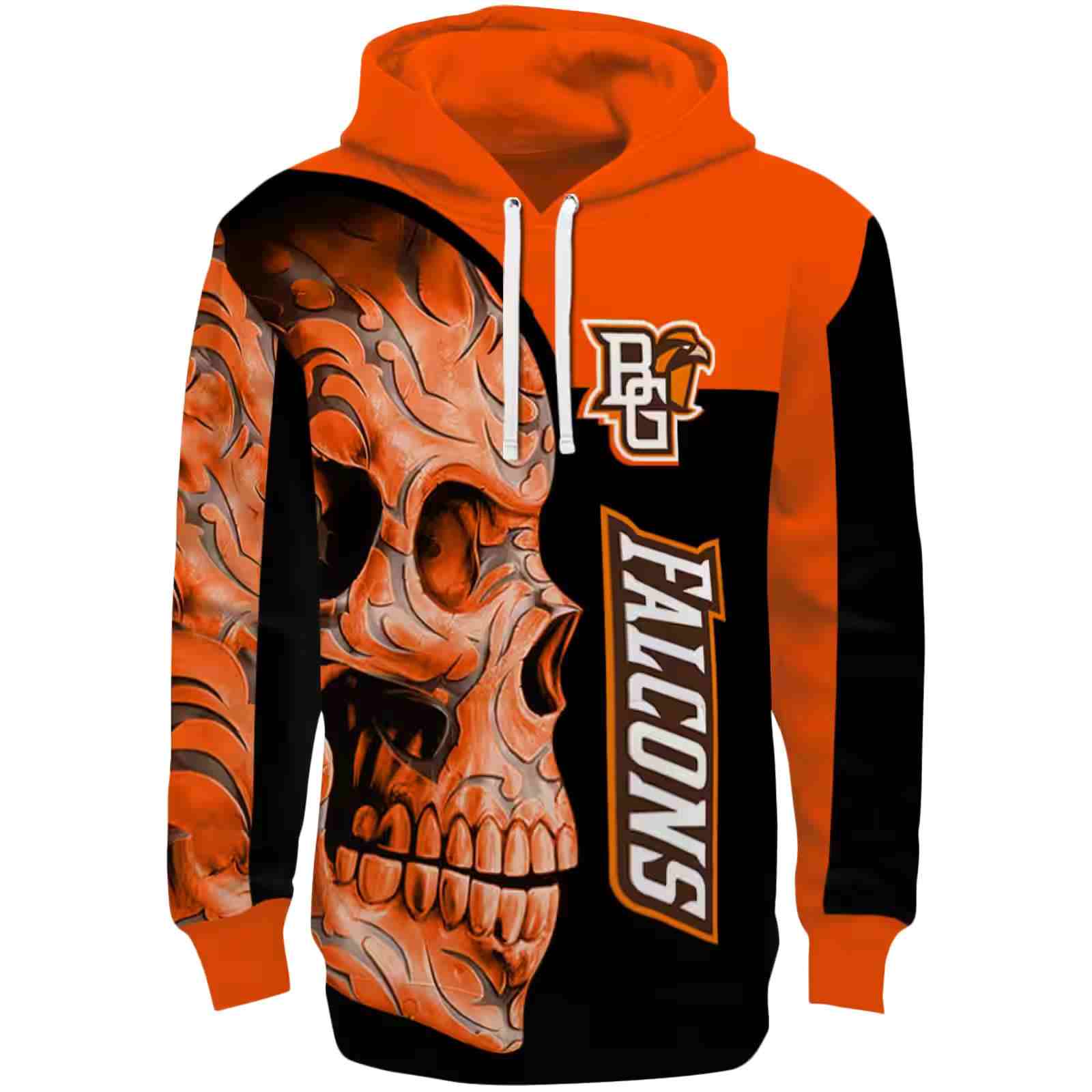 Bowling Green Falcons Skull Motif Orange Black Hoodie