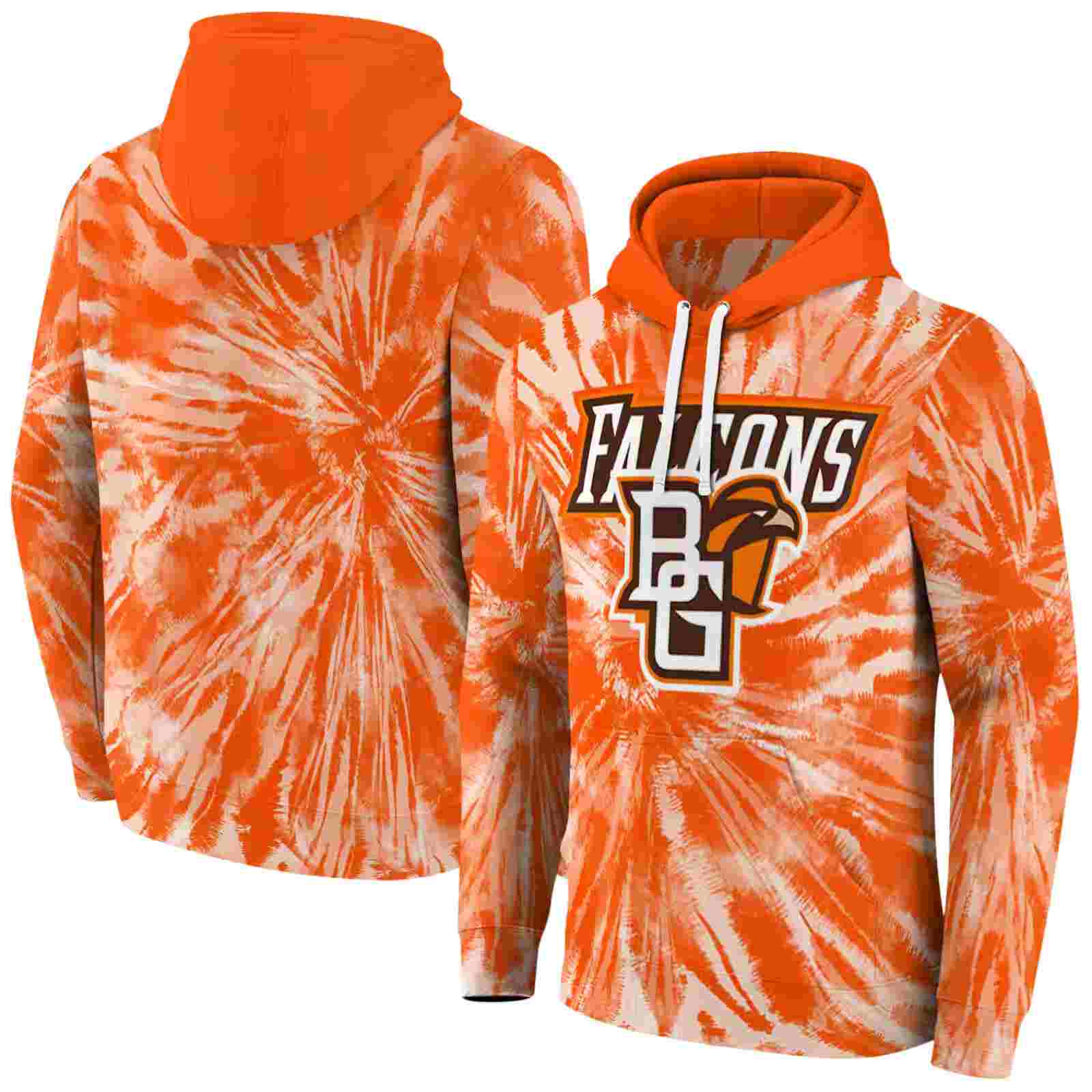 bowling green falcons tie dye pattern orange hoodie fashion forward