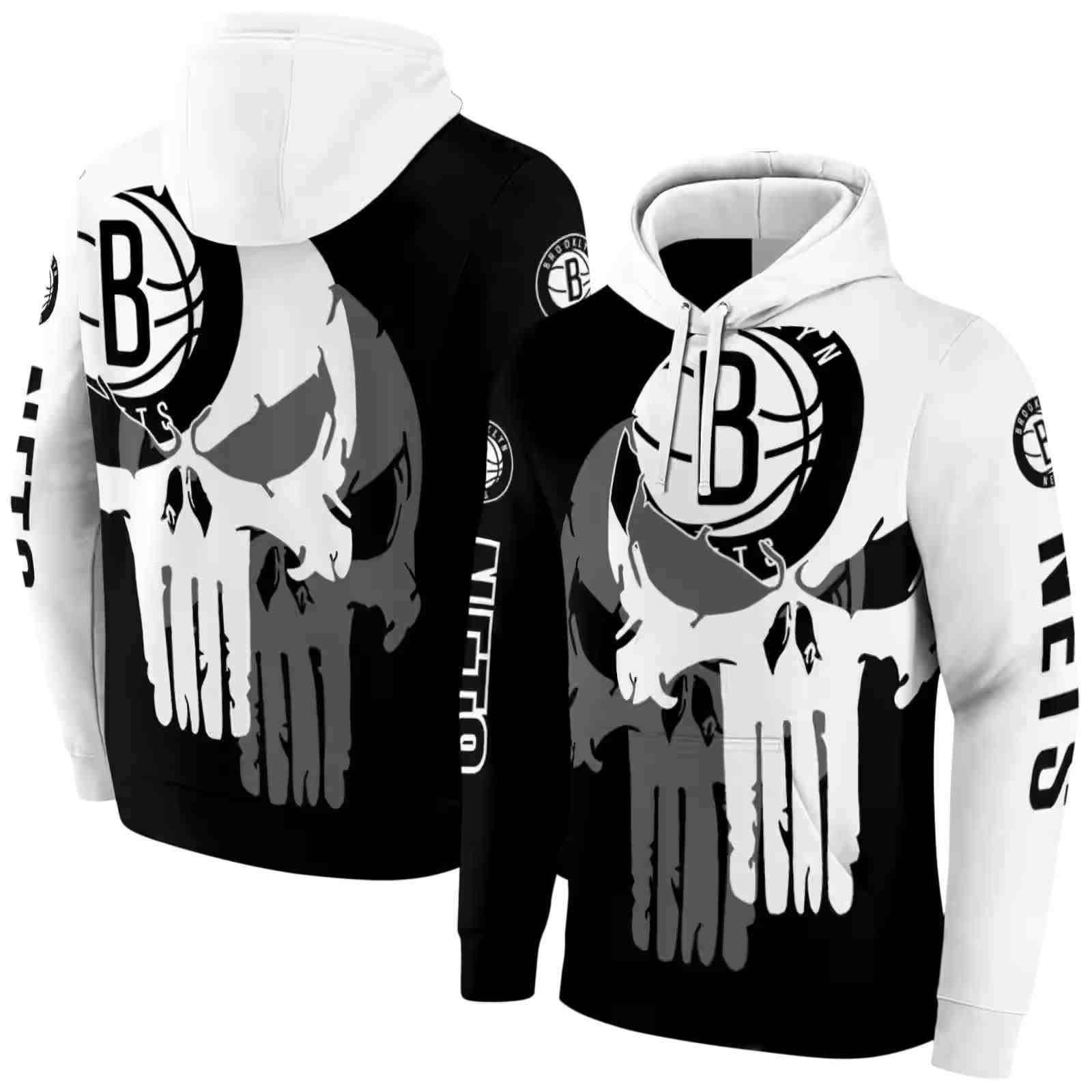 brooklyn nets graphic punisher black white hoodie fashion forward