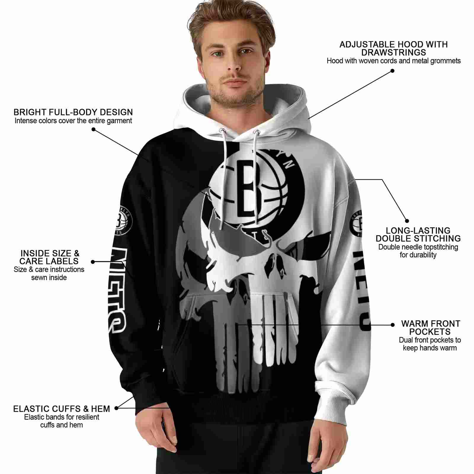 brooklyn nets graphic punisher black white hoodie latest model