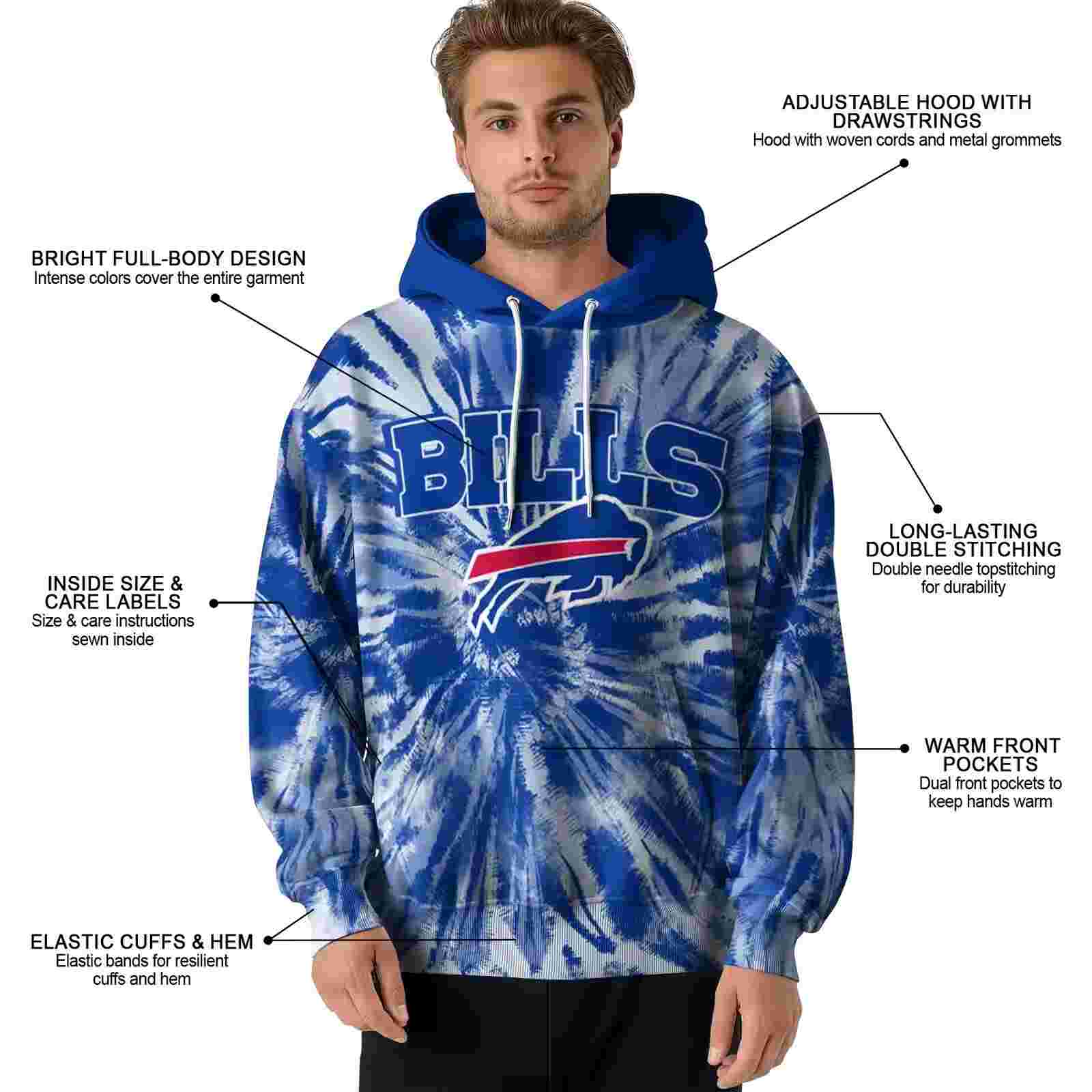 buffalo bills tie dye pattern blue hoodie latest model