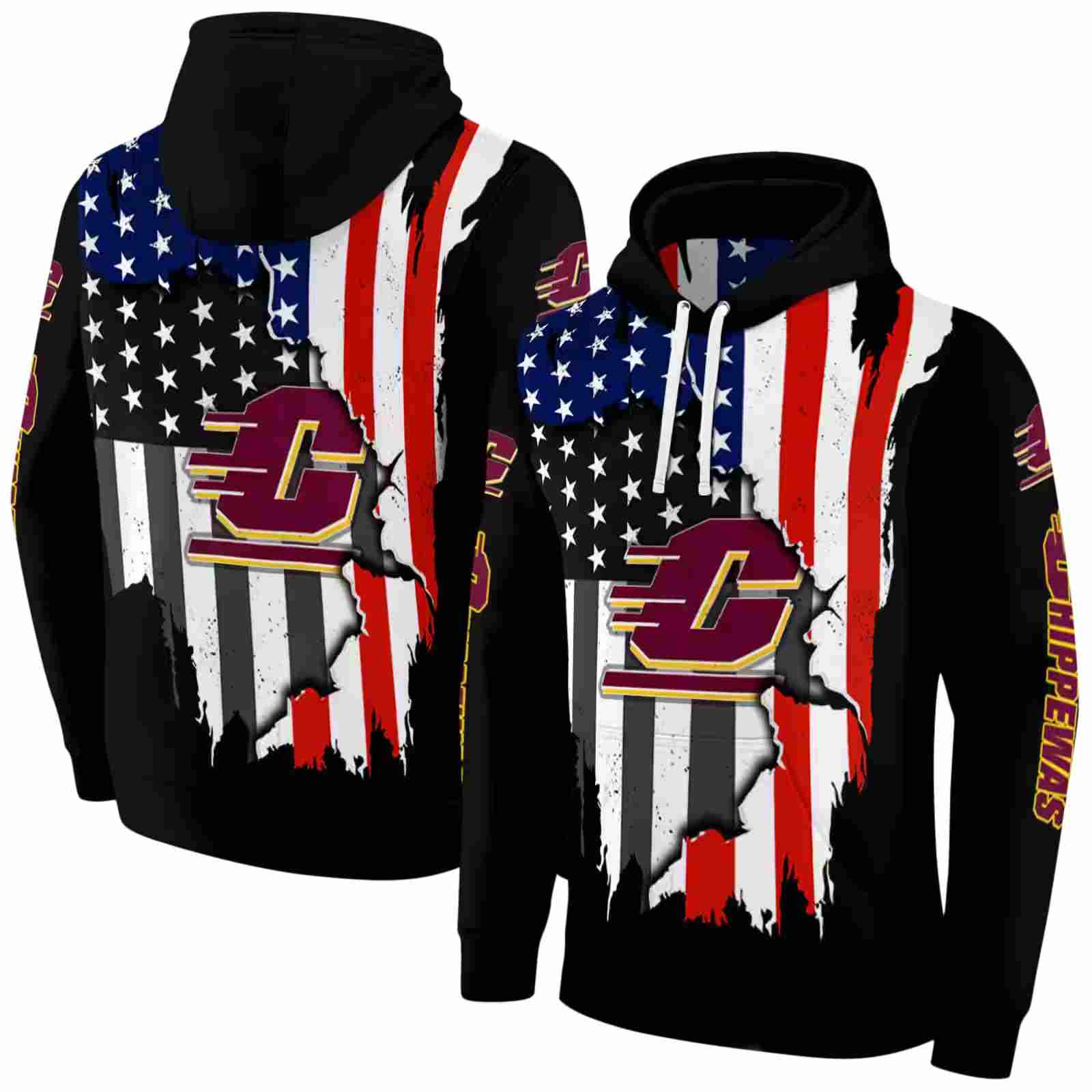 central michigan chippewas american pride black hoodie fashion forward