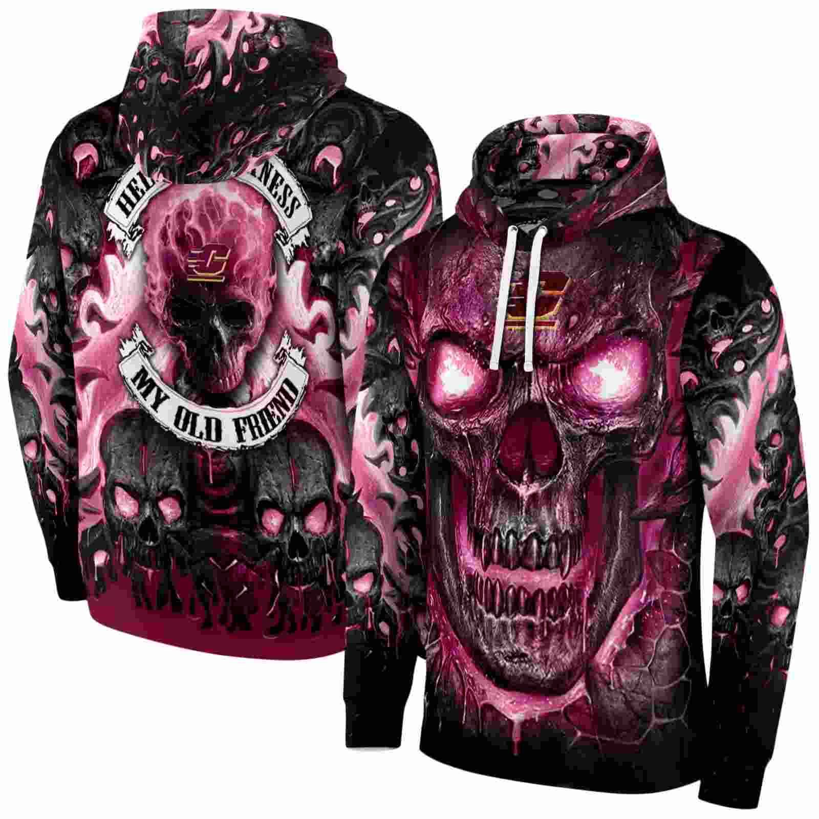 central michigan chippewas demonic skull maroon black hoodie fashion forward
