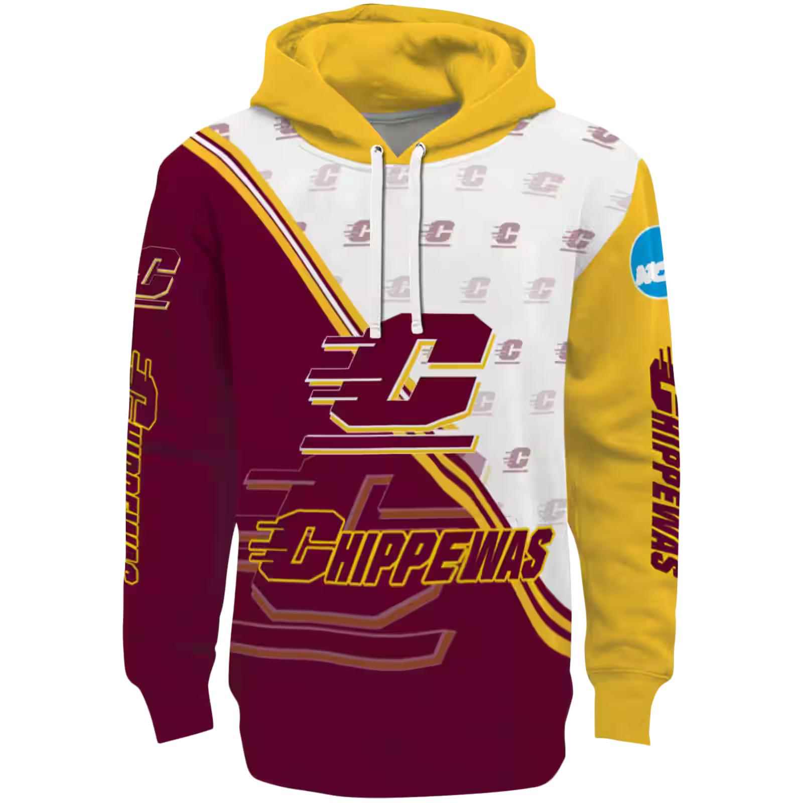Central Michigan Chippewas Diagonal Stripe Maroon White Hoodie