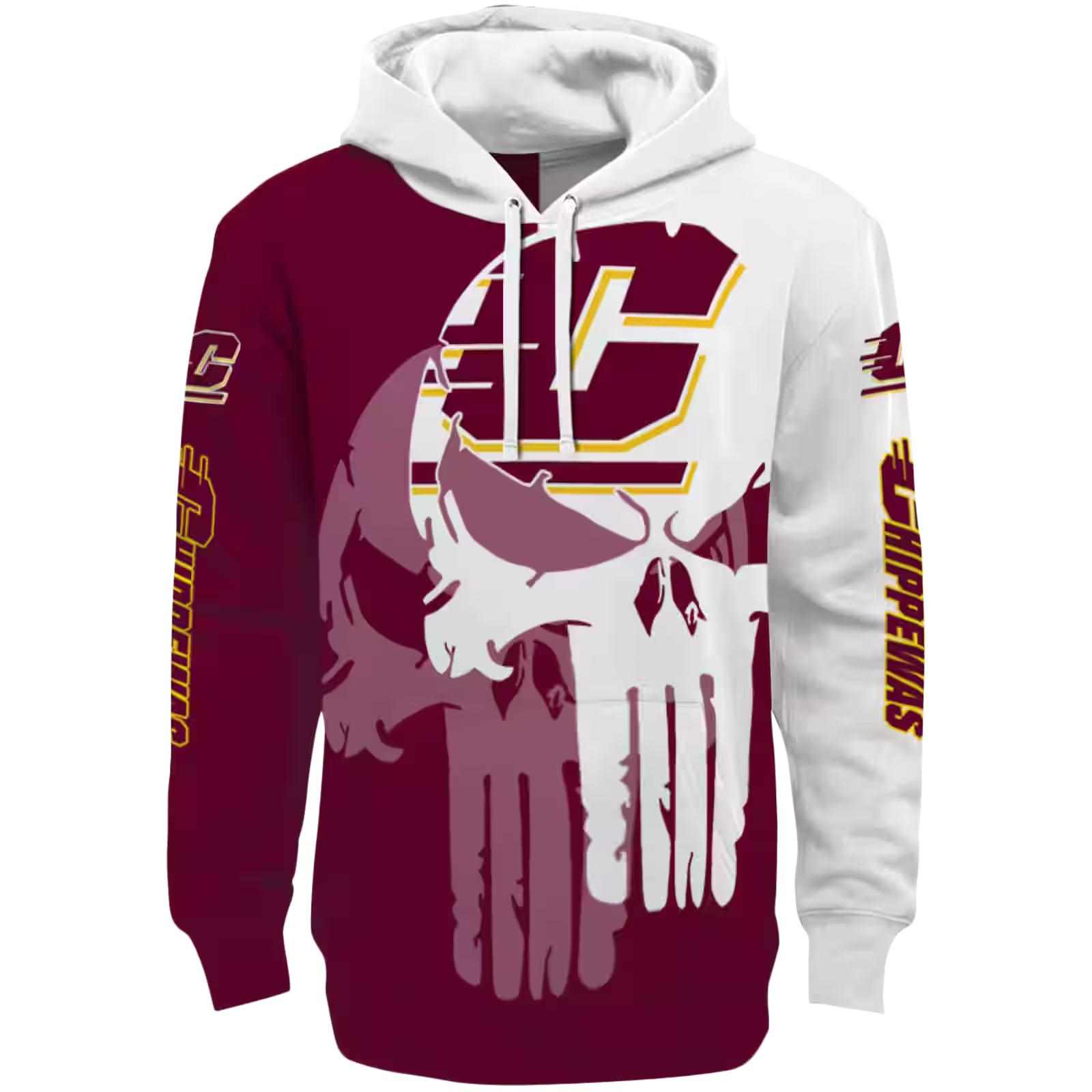 Central Michigan Chippewas Graphic Punisher Maroon White Hoodie