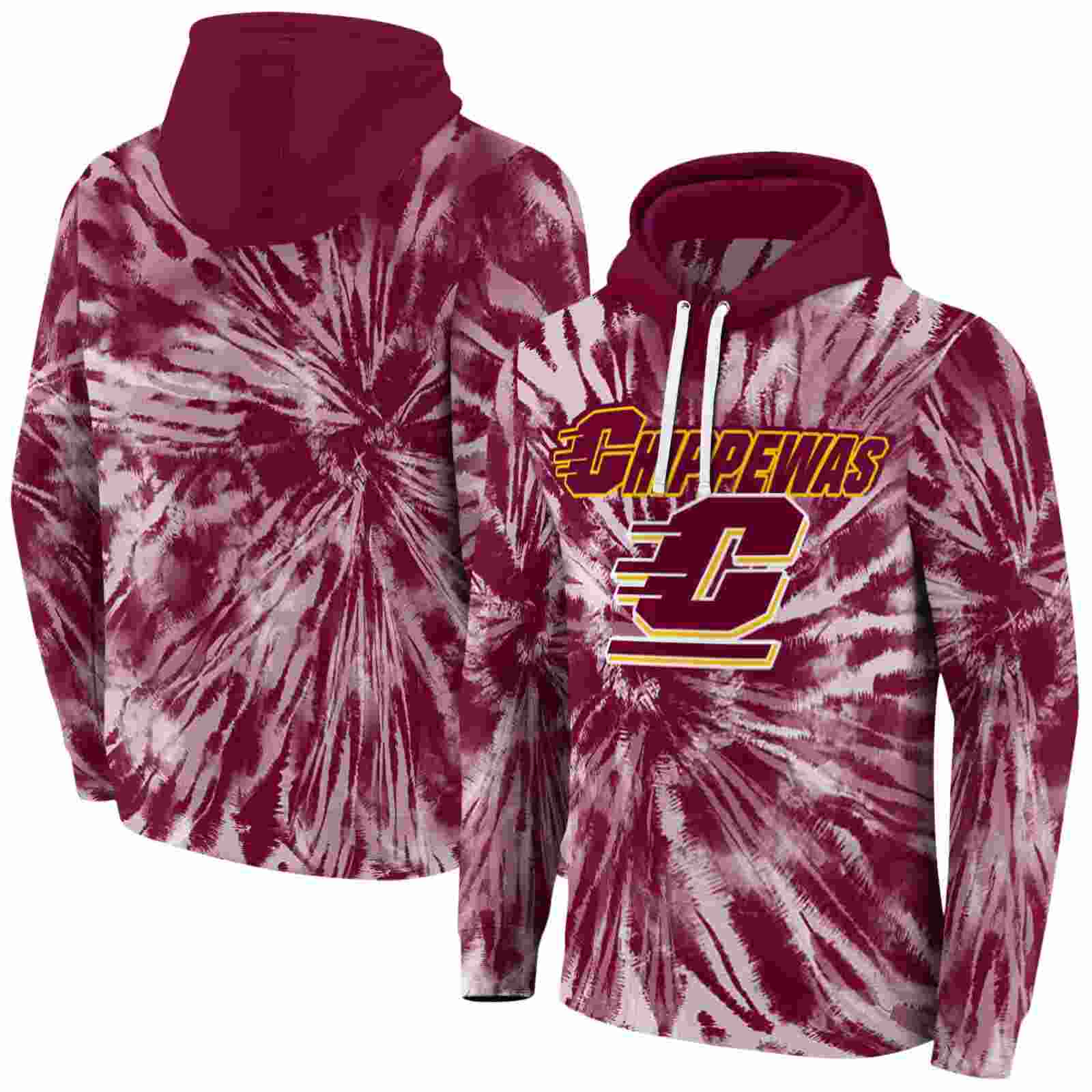 central michigan chippewas tie dye pattern maroon hoodie fashion forward