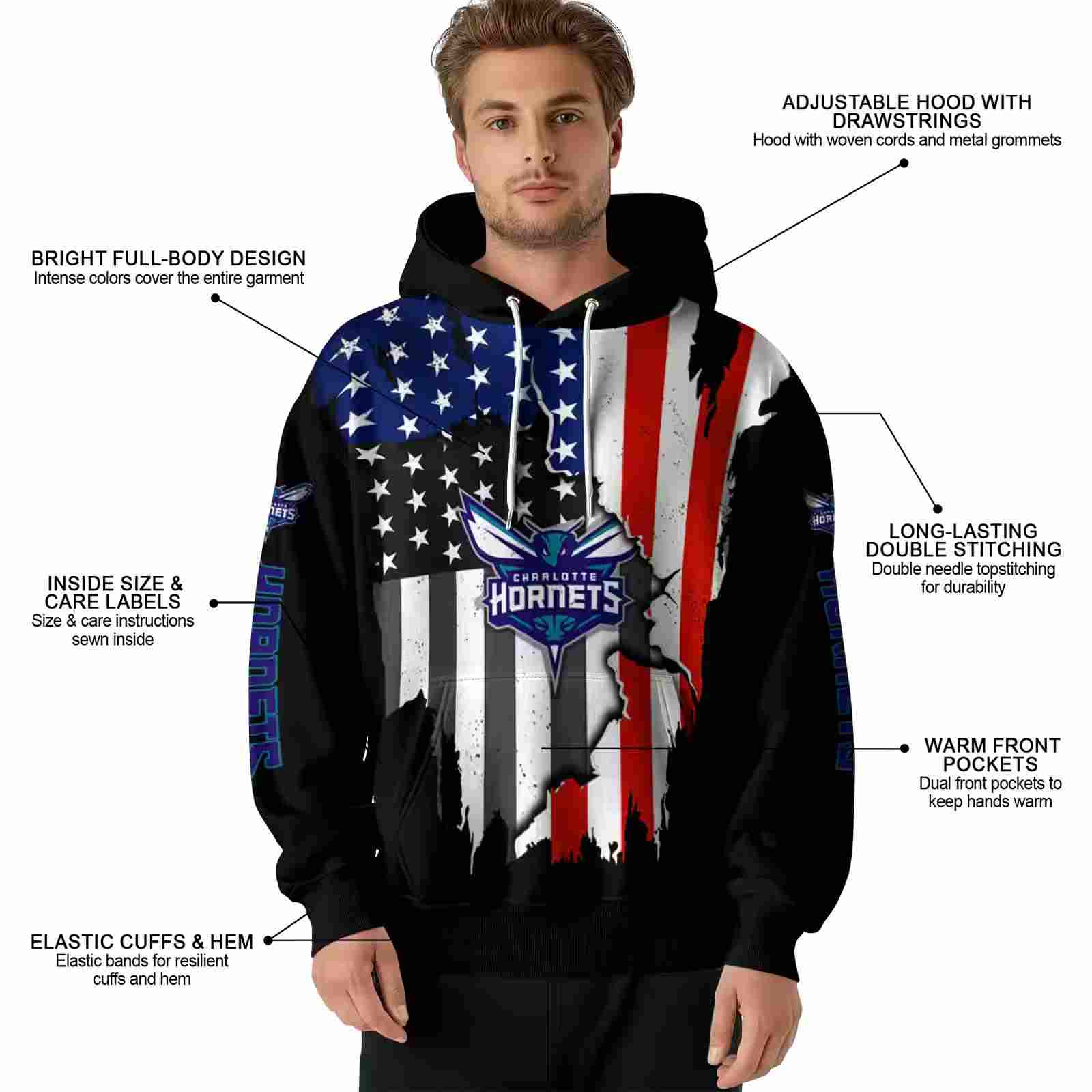 charlotte hornets american pride black hoodie latest model