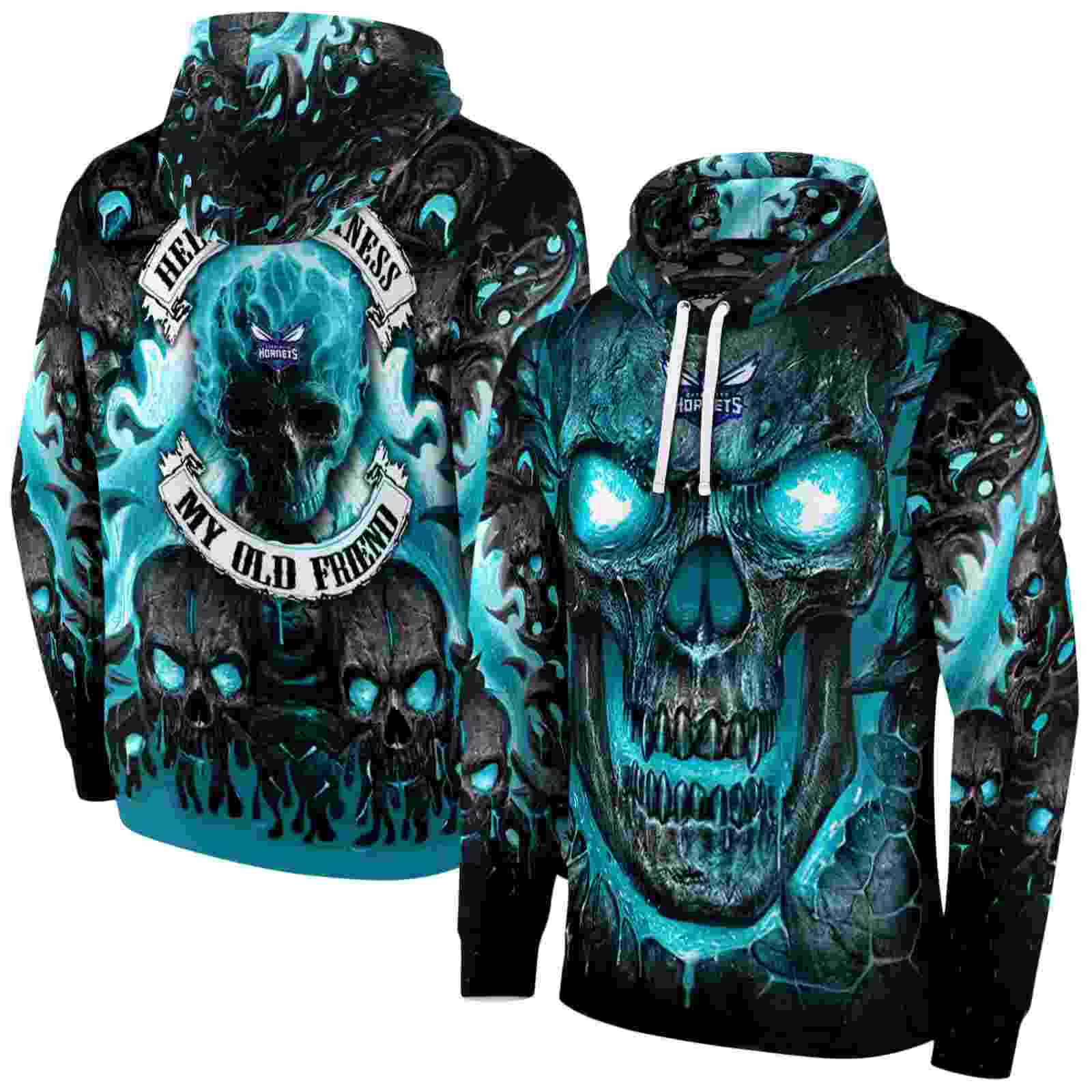 charlotte hornets demonic skull teal black hoodie fashion forward