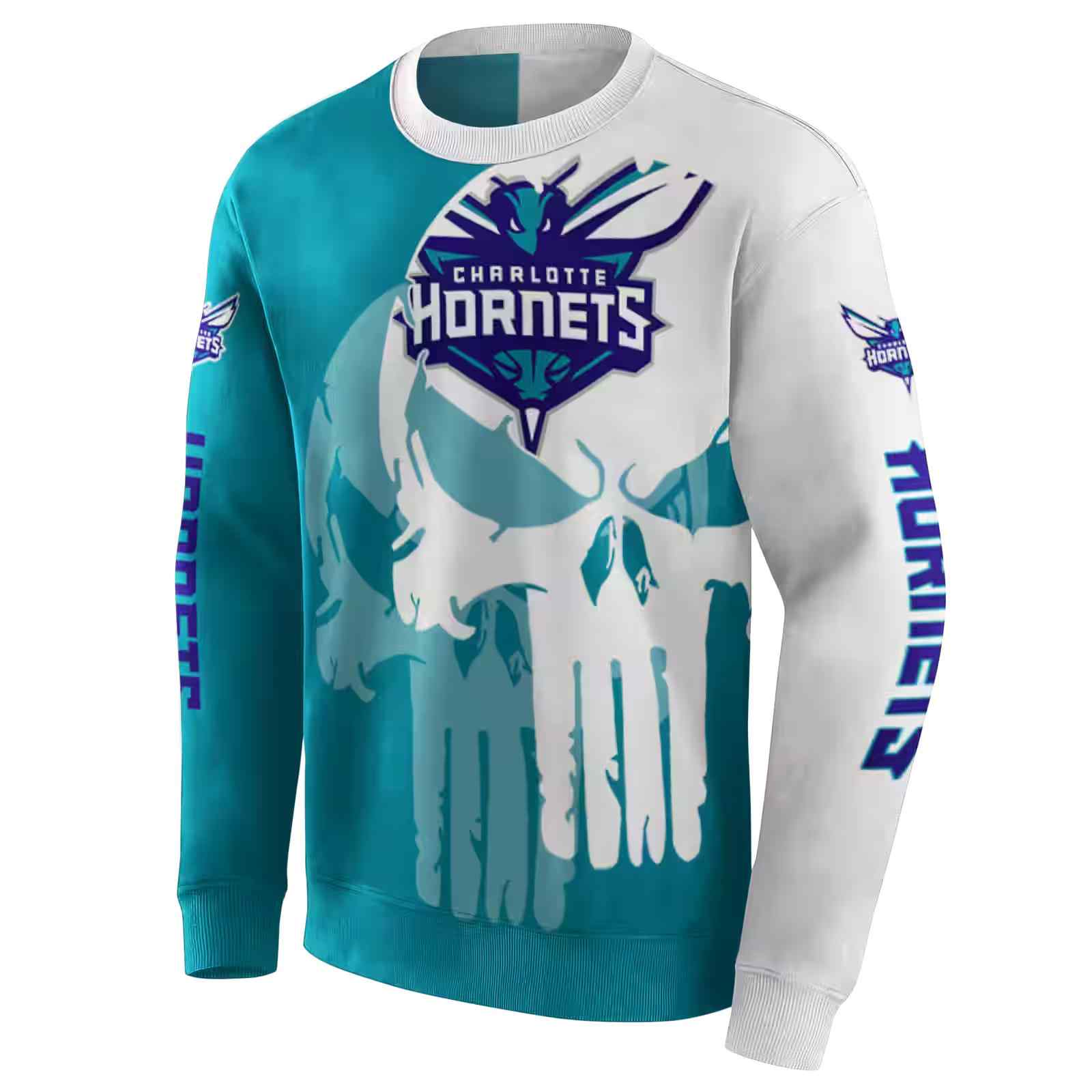 charlotte hornets graphic punisher teal white hoodie new arrival