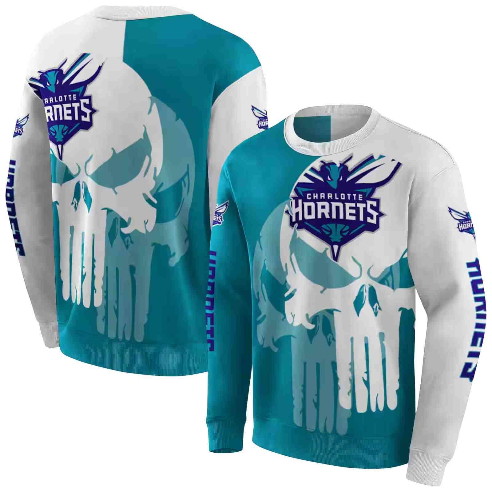 charlotte hornets graphic punisher teal white hoodie premium grade