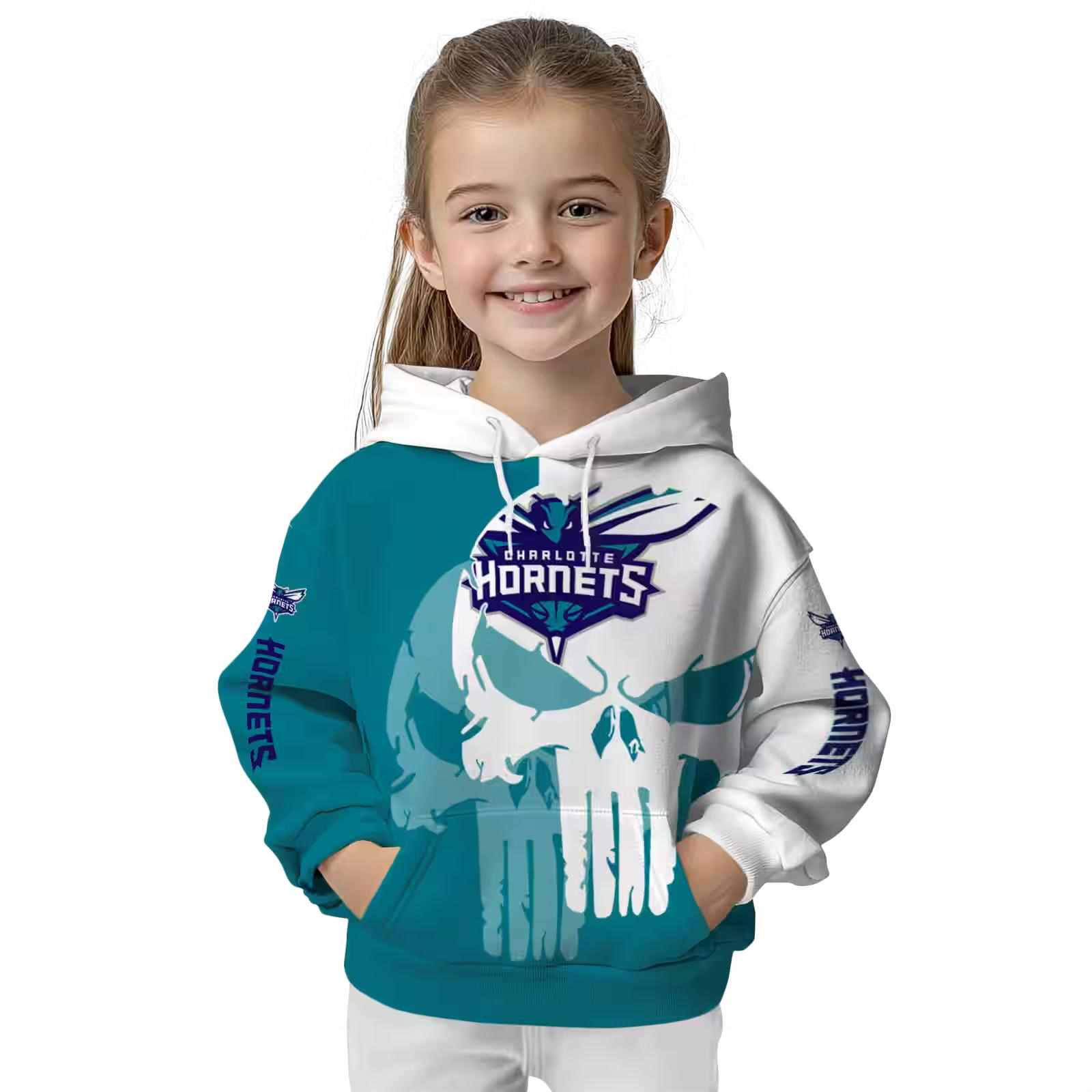 charlotte hornets graphic punisher teal white hoodie top rated