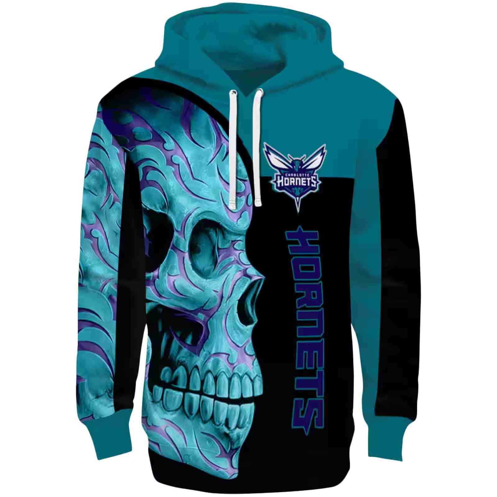 Charlotte Hornets Skull Motif Teal Black Hoodie