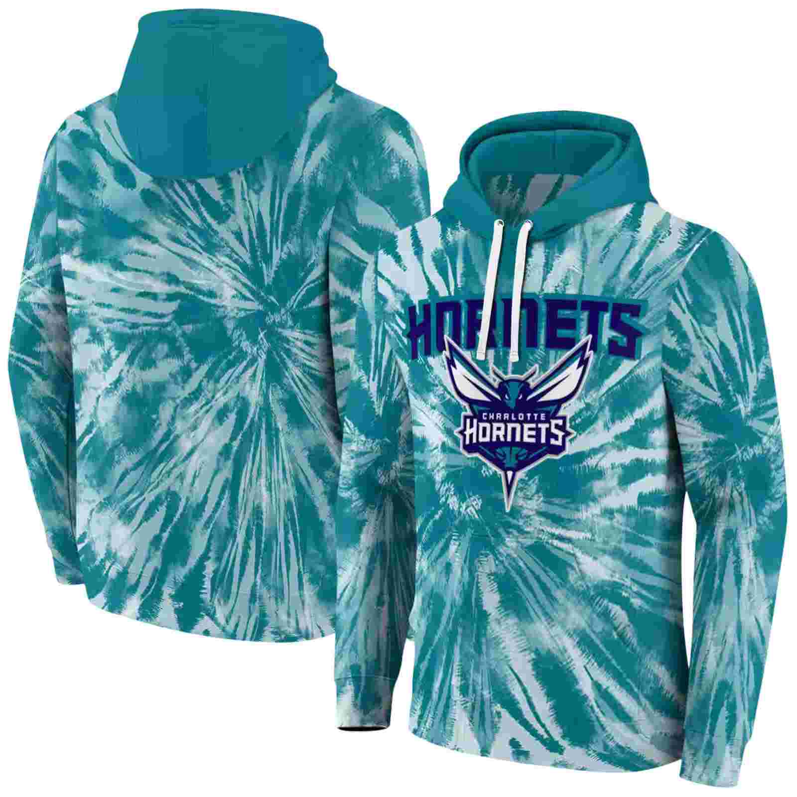 charlotte hornets tie dye pattern teal hoodie fashion forward