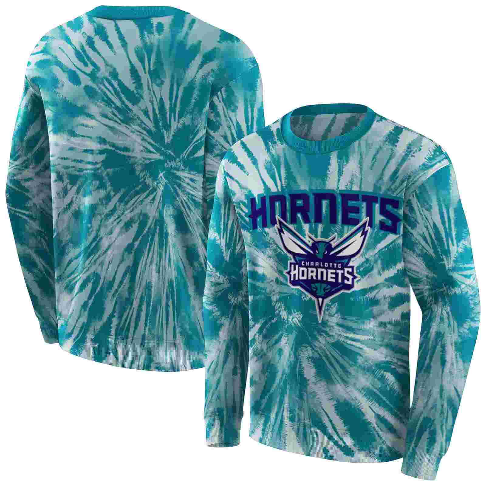 charlotte hornets tie dye pattern teal hoodie premium grade