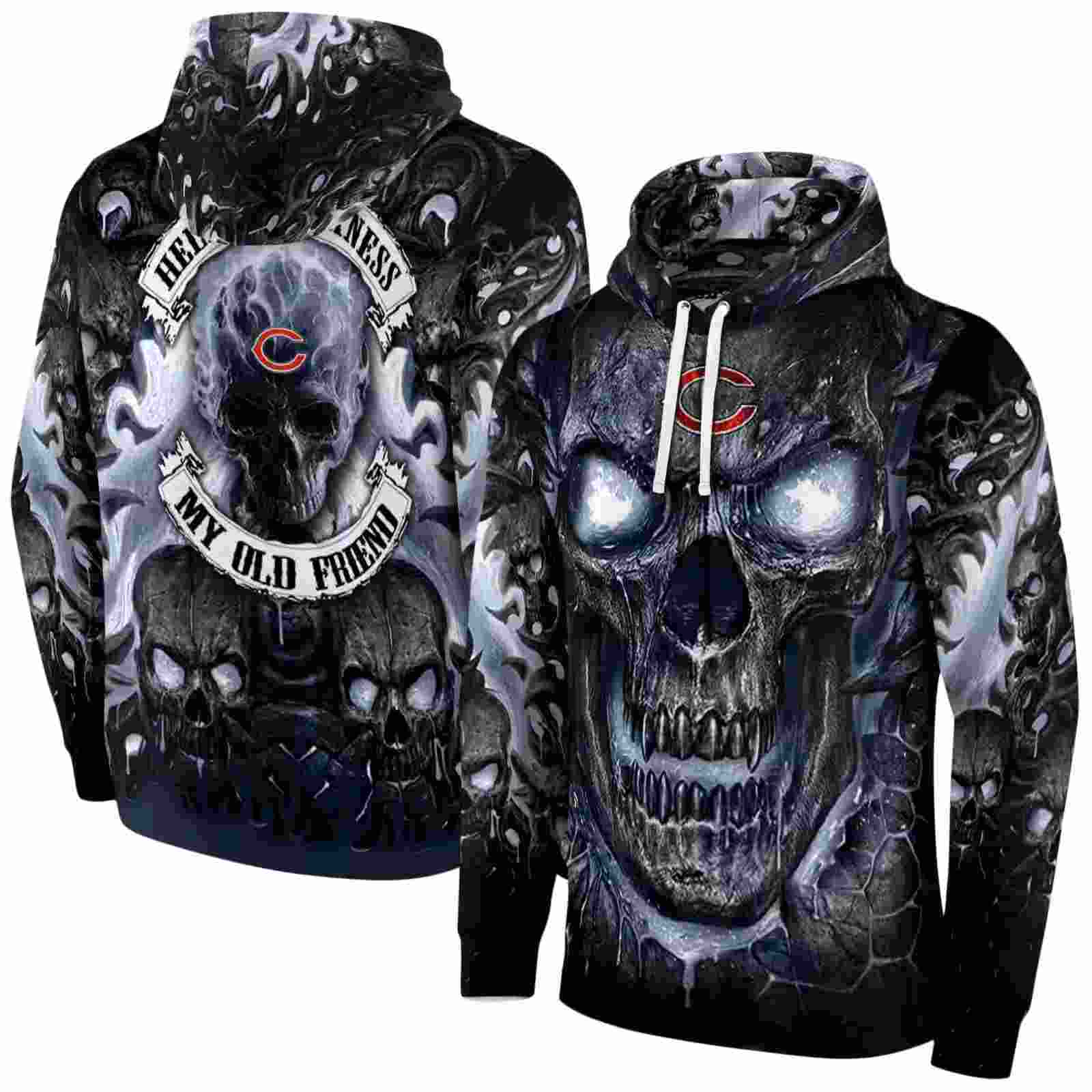 chicago bears demonic skull blue black hoodie fashion forward