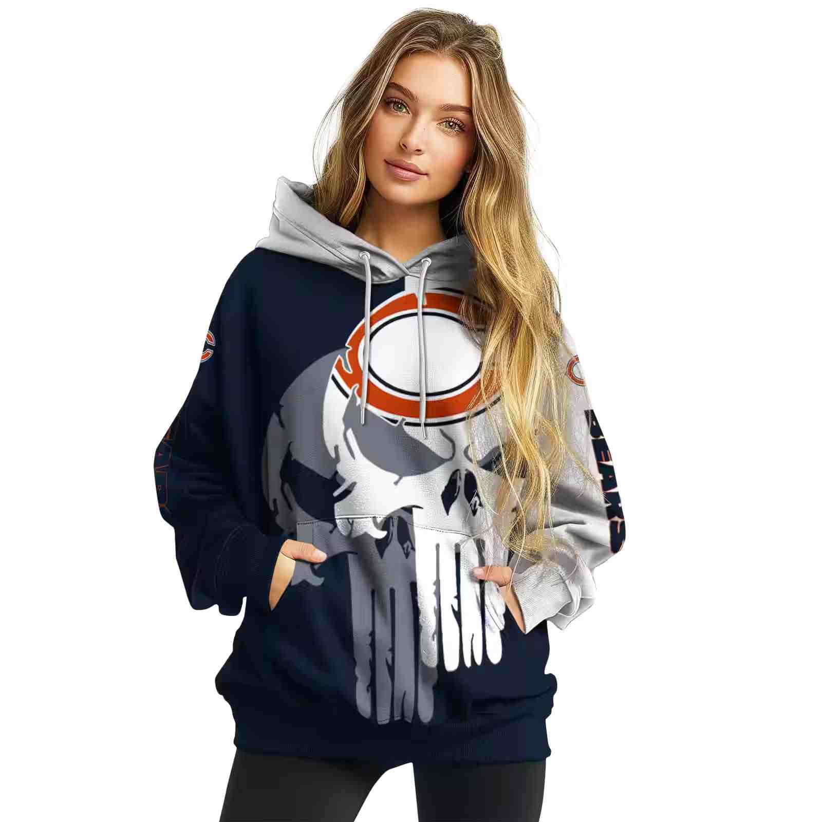 chicago bears graphic punisher blue white hoodie high quality